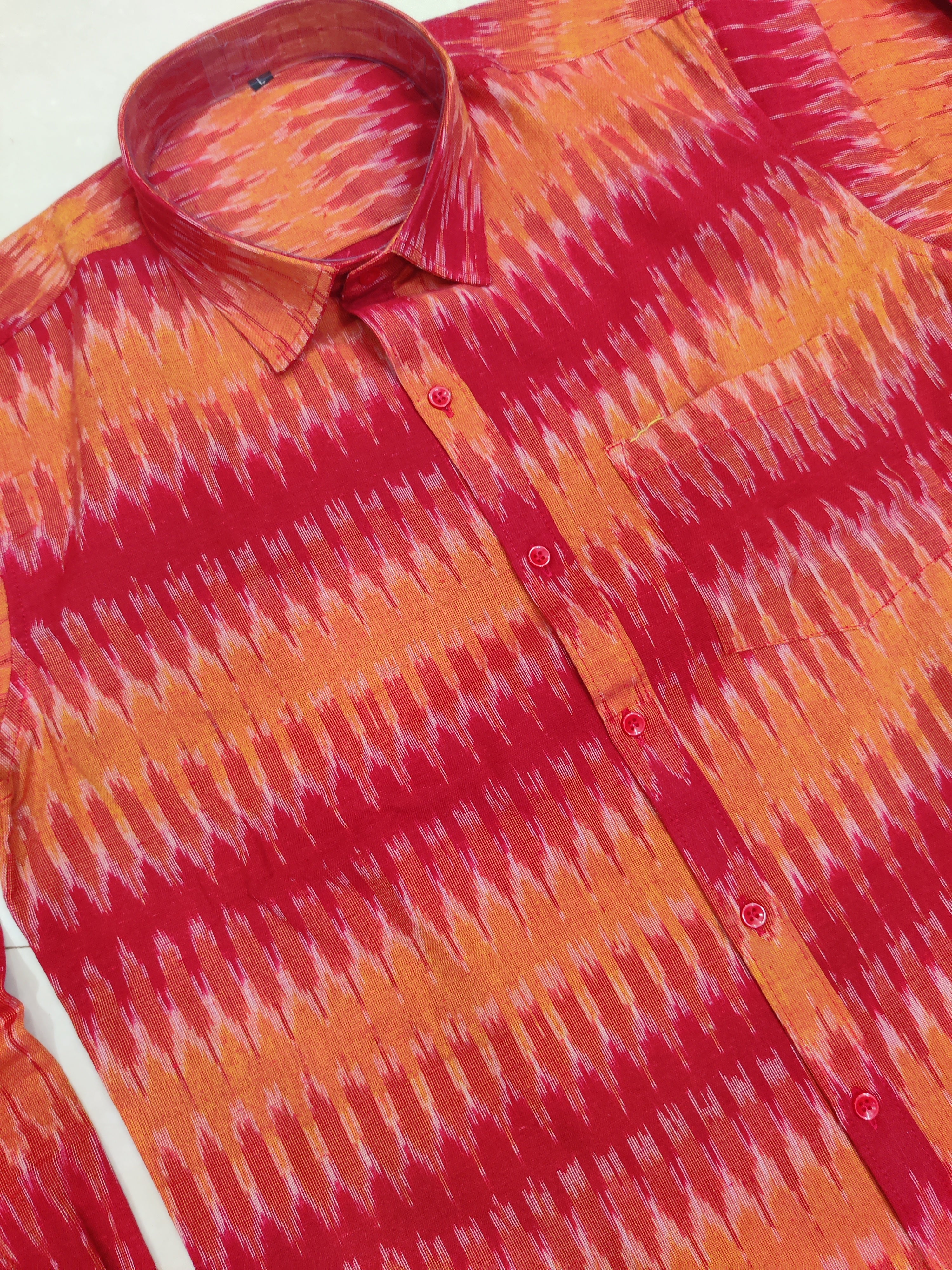 RED- FULL SLEEVE COTTON MEN POCHAMPALLY IKAT SHIRT 13