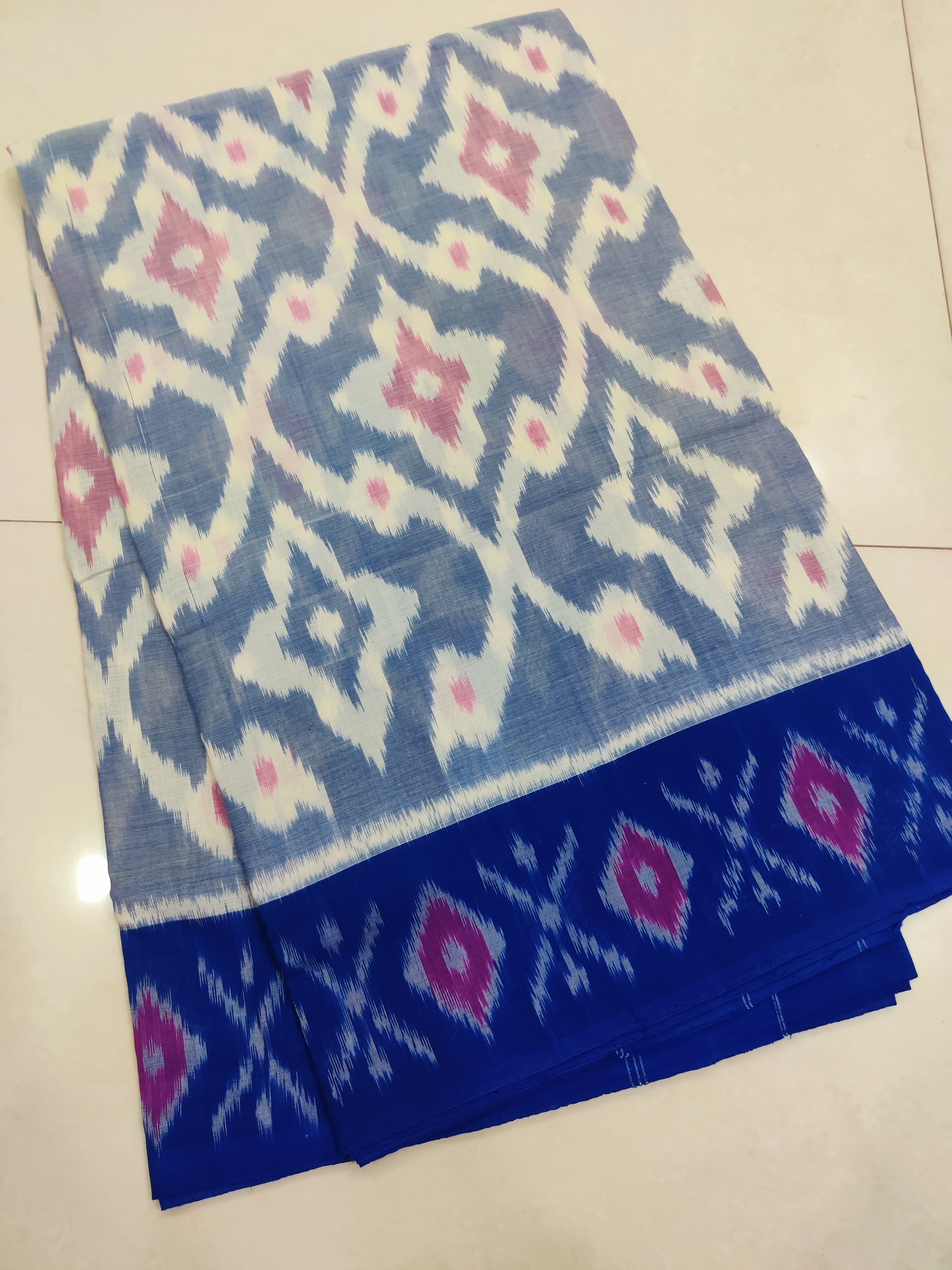 Blue - MERCERISED PURE COTTON HANDLOOM POCHAMPALLY IKAT SAREE 71