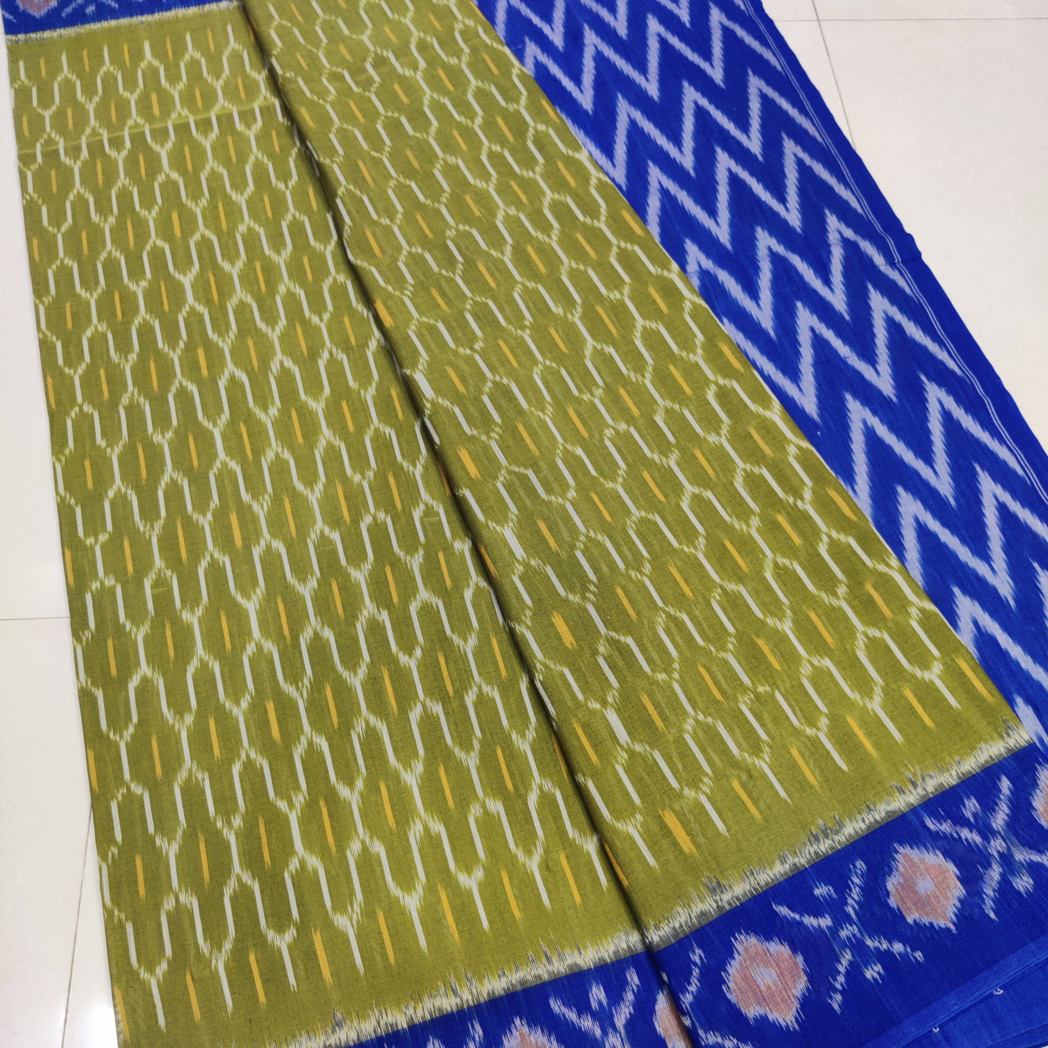 Blue - MERCERISED PURE COTTON HANDLOOM POCHAMPALLY IKAT SAREE 70