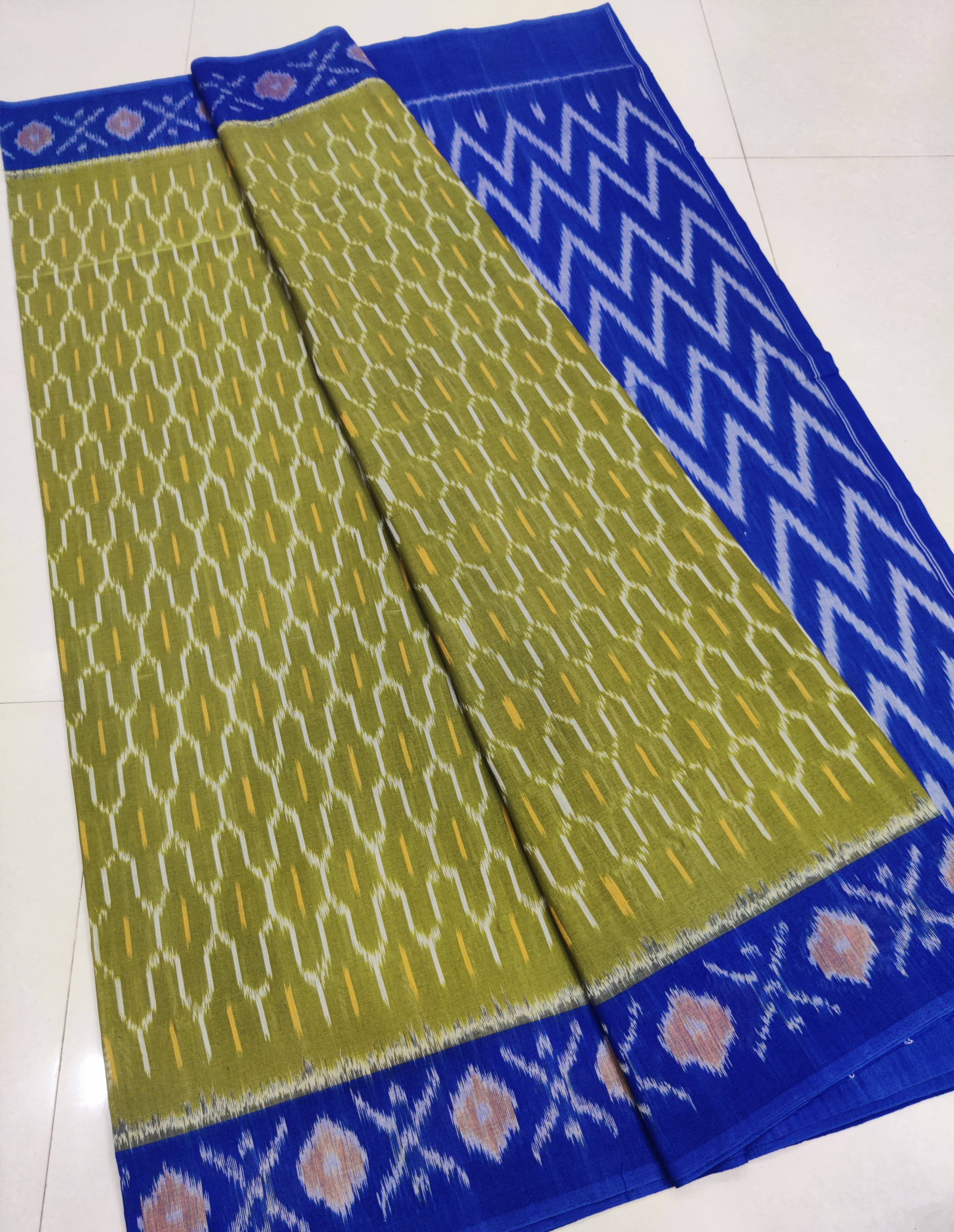 Blue - MERCERISED PURE COTTON HANDLOOM POCHAMPALLY IKAT SAREE 70