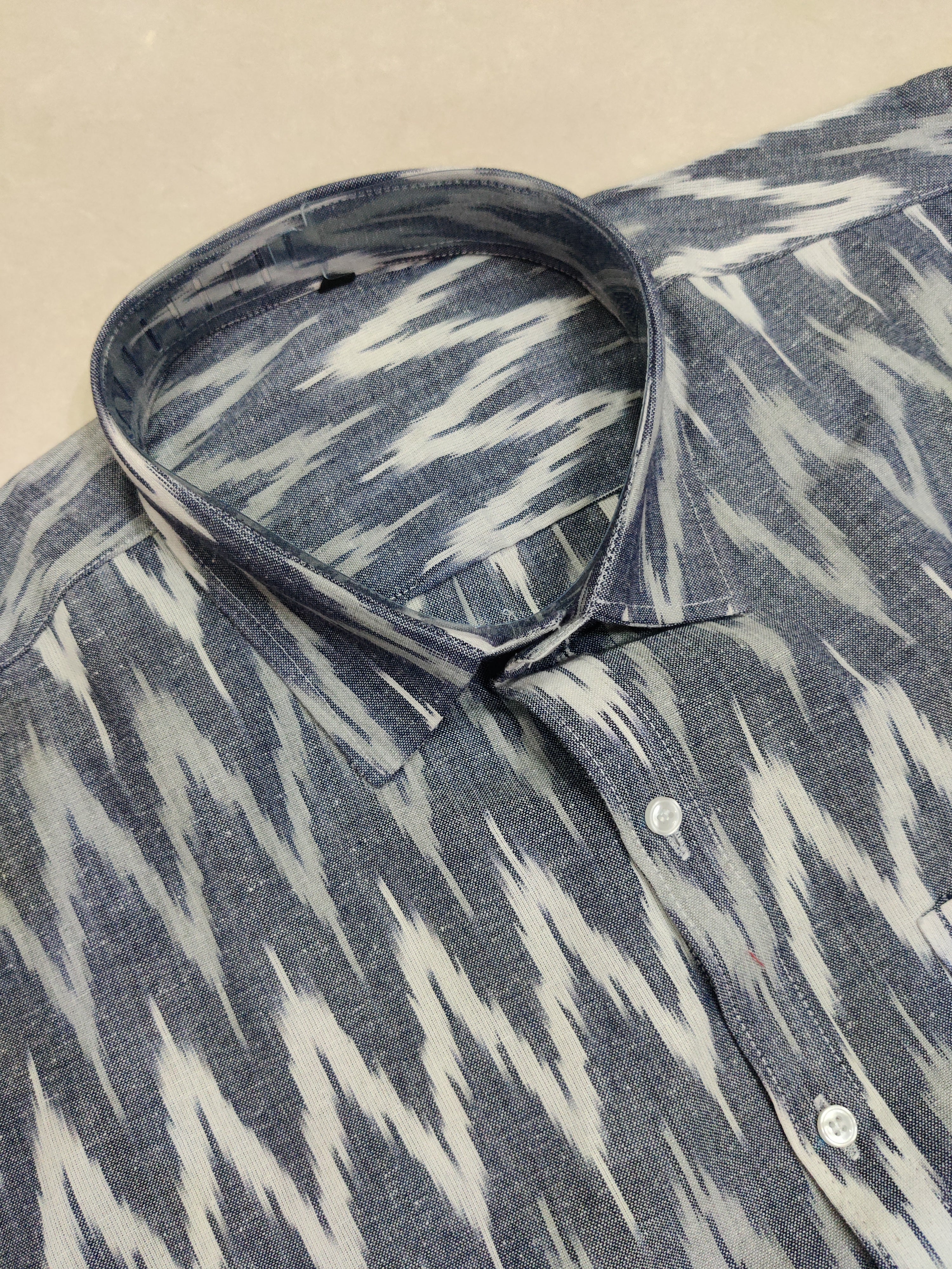 GRAY- FULL SLEEVE COTTON MEN POCHAMPALLY IKAT SHIRT 06