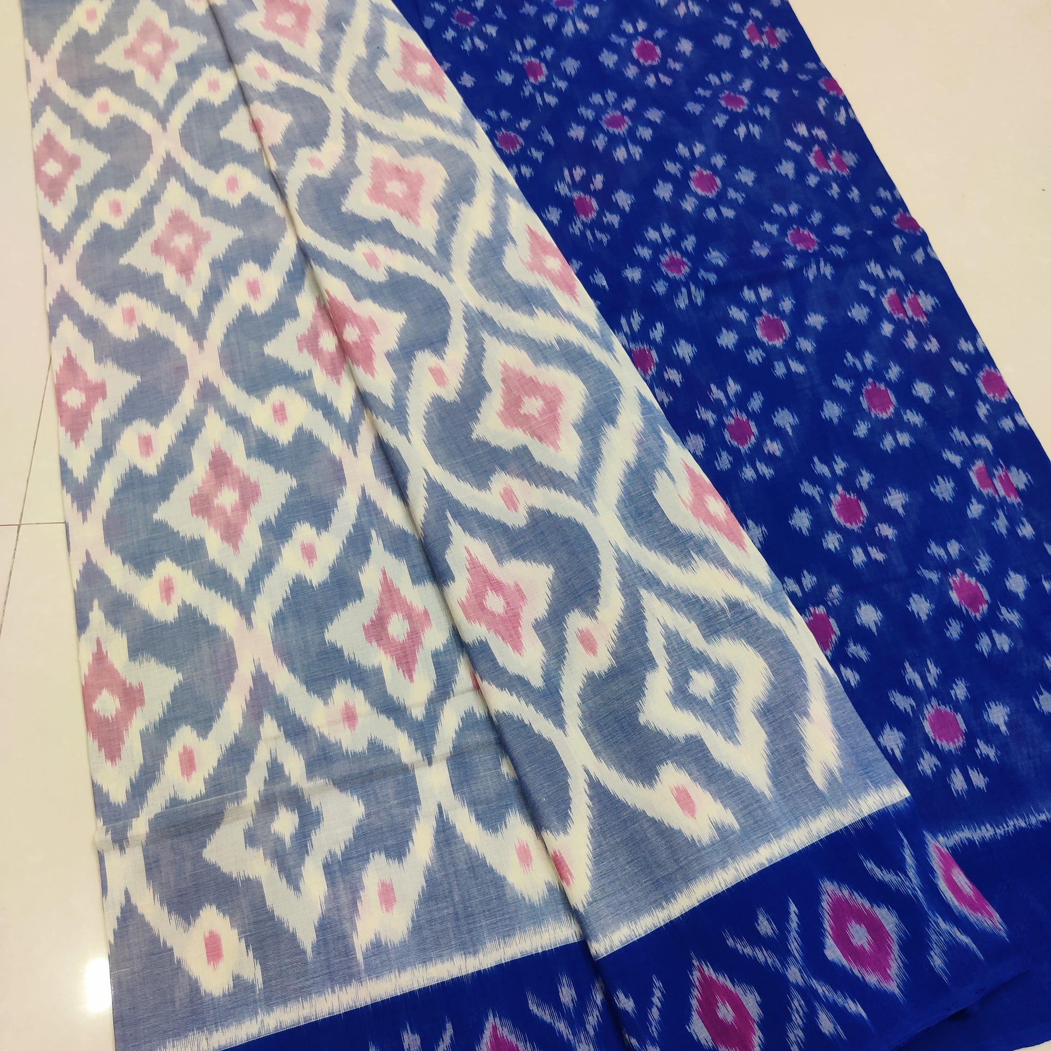 Blue - MERCERISED PURE COTTON HANDLOOM POCHAMPALLY IKAT SAREE 71