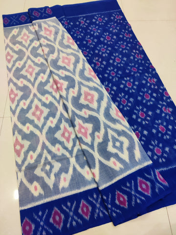 Blue - MERCERISED PURE COTTON HANDLOOM POCHAMPALLY IKAT SAREE 71
