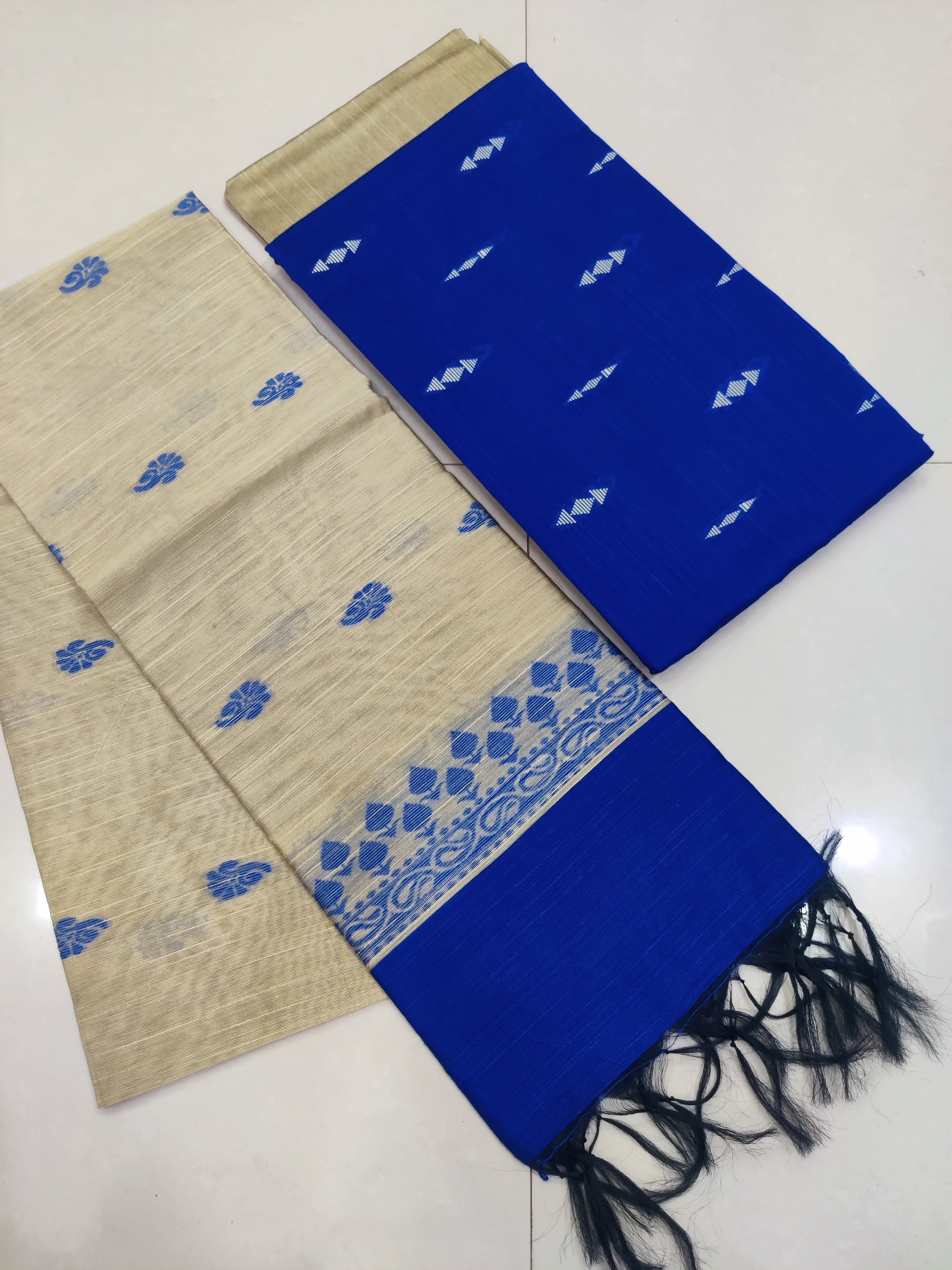 BLUE- Exclusive Raw Silk Suit Set with All-Over Butti Weaving & Slub Silk Jacquard Dupatta 03