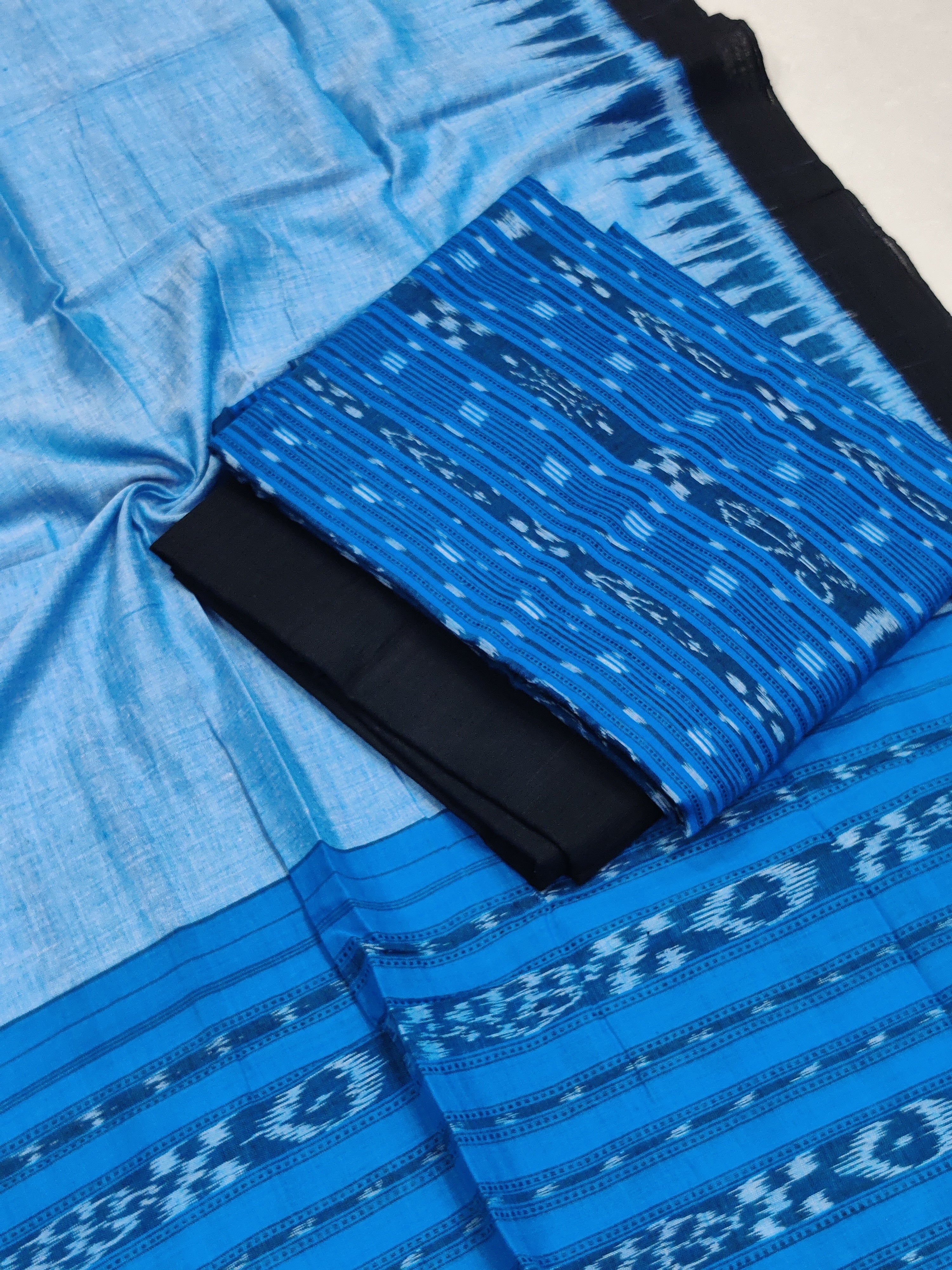 SKYBLUE- 3PC UNSTITCHED SAMBALPURI IKAT HANDLOOM COTTON SUIT – 06