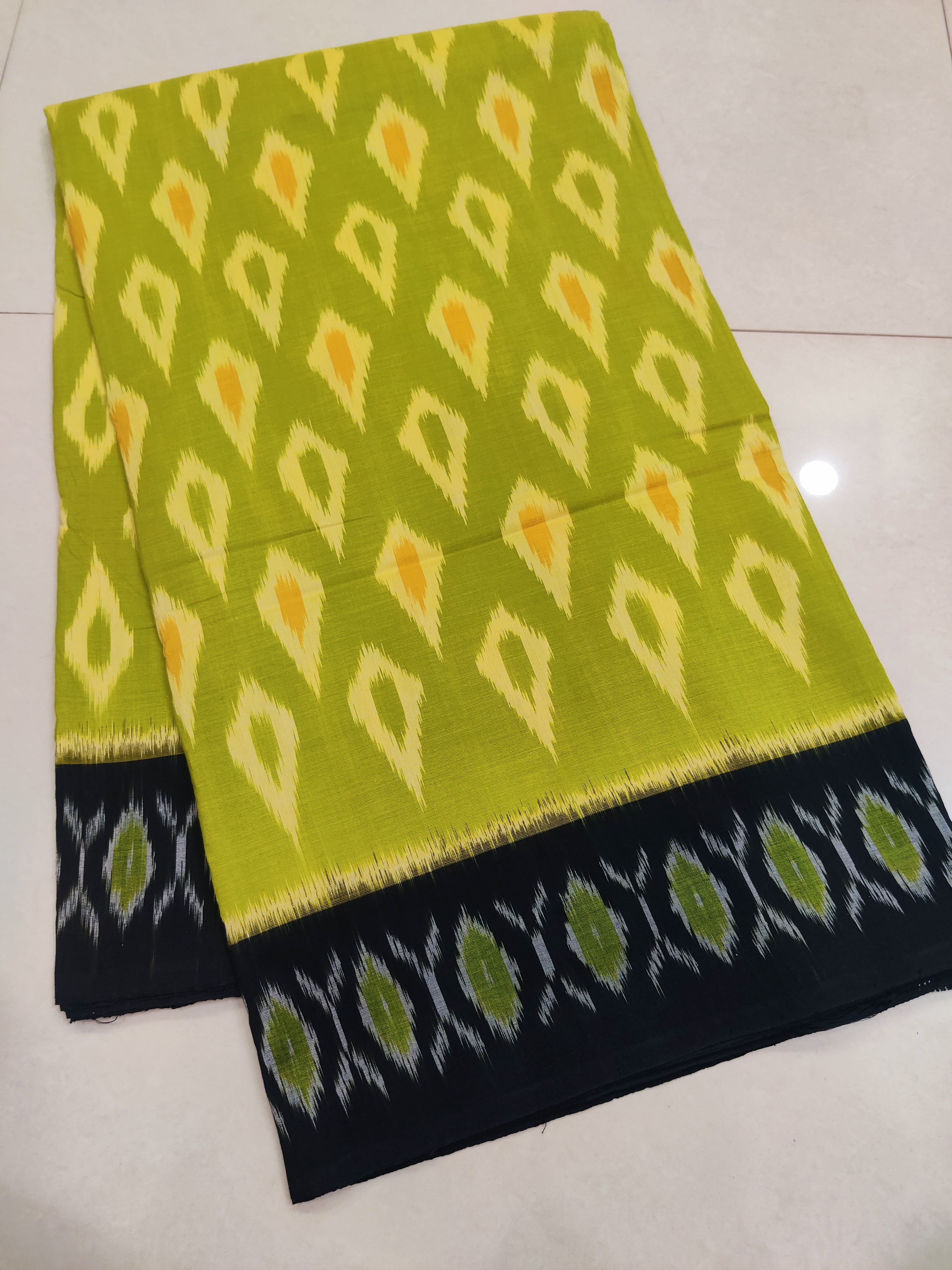 Yellow - MERCERISED PURE COTTON HANDLOOM POCHAMPALLY IKAT SAREE 65