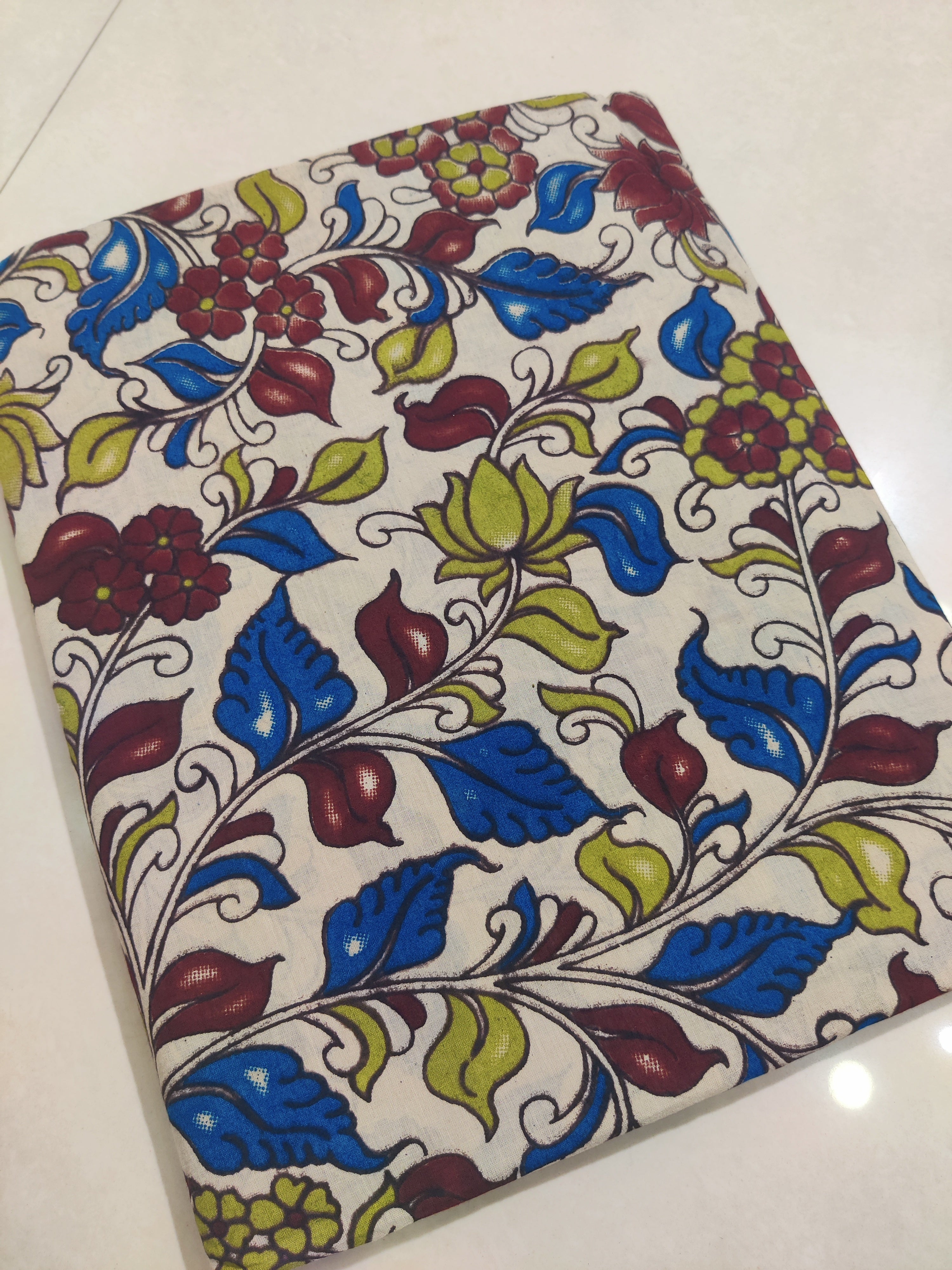 BLUE- PRINTED COTTON KALAMKARI SAREE 04