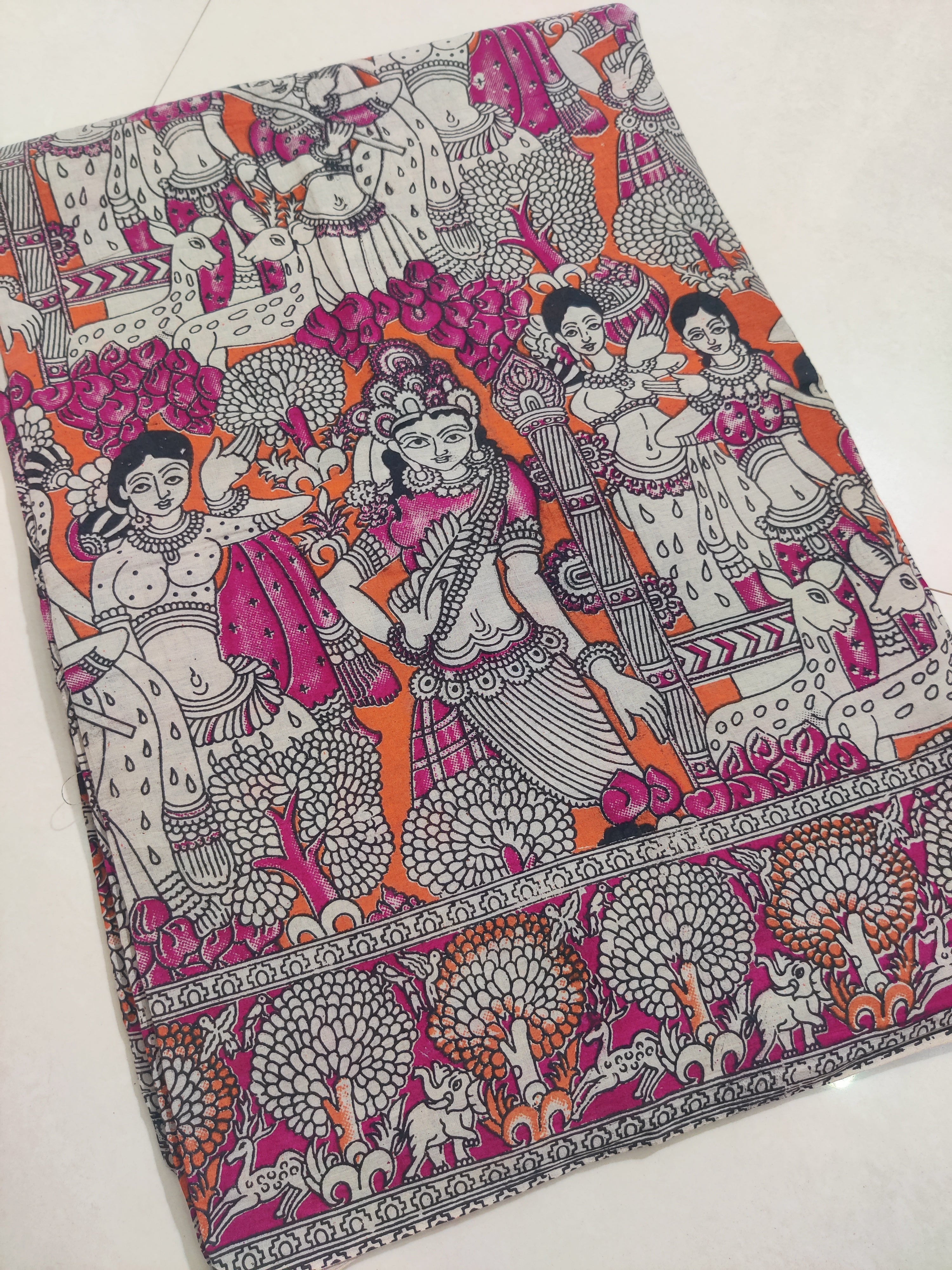 PINK- PRINTED COTTON KALAMKARI SAREE 11