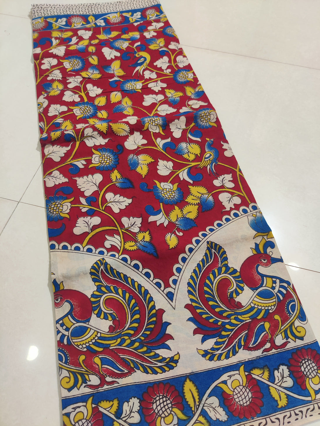 RED- PRINTED COTTON KALAMKARI SAREE 09