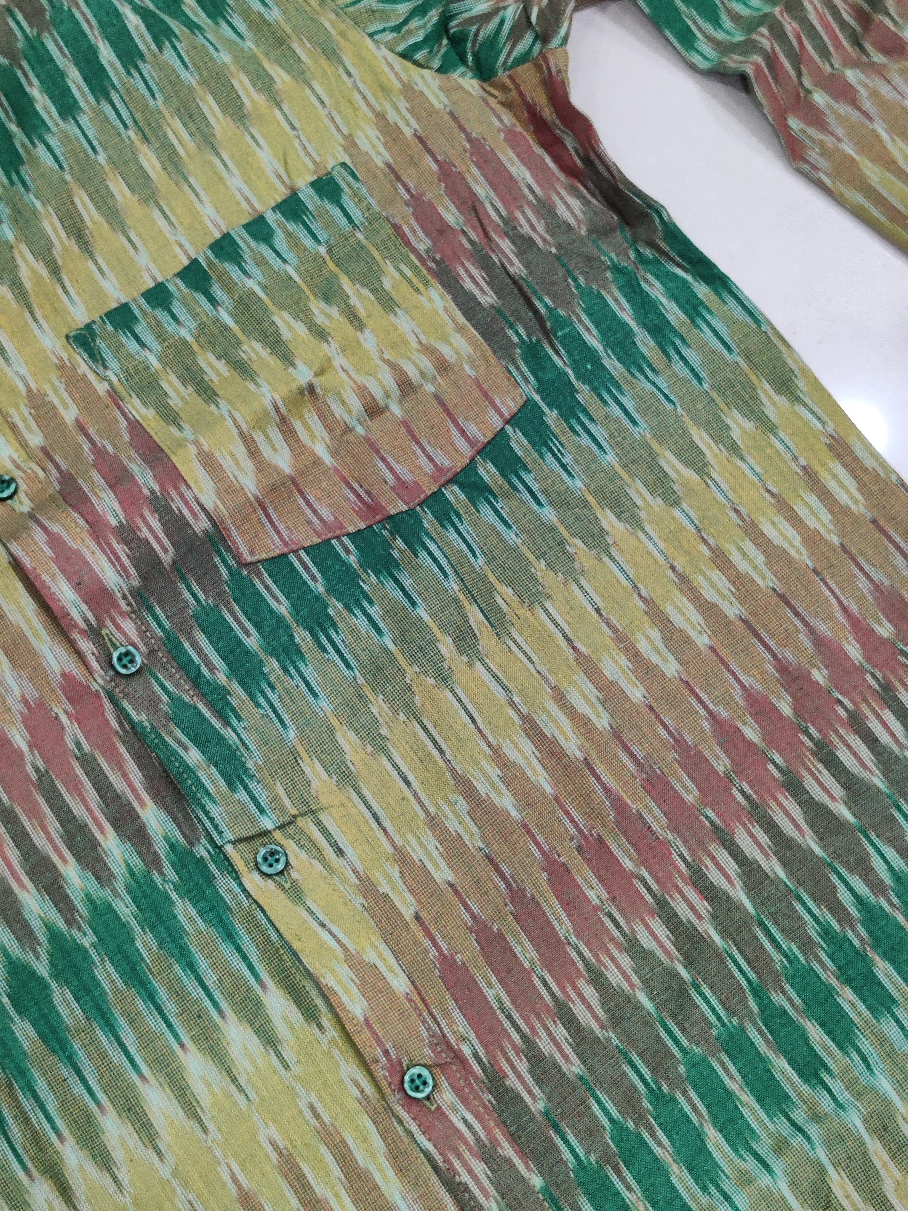 GREEN - FULL SLEEVE COTTON MEN POCHAMPALLY IKAT SHIRT 11