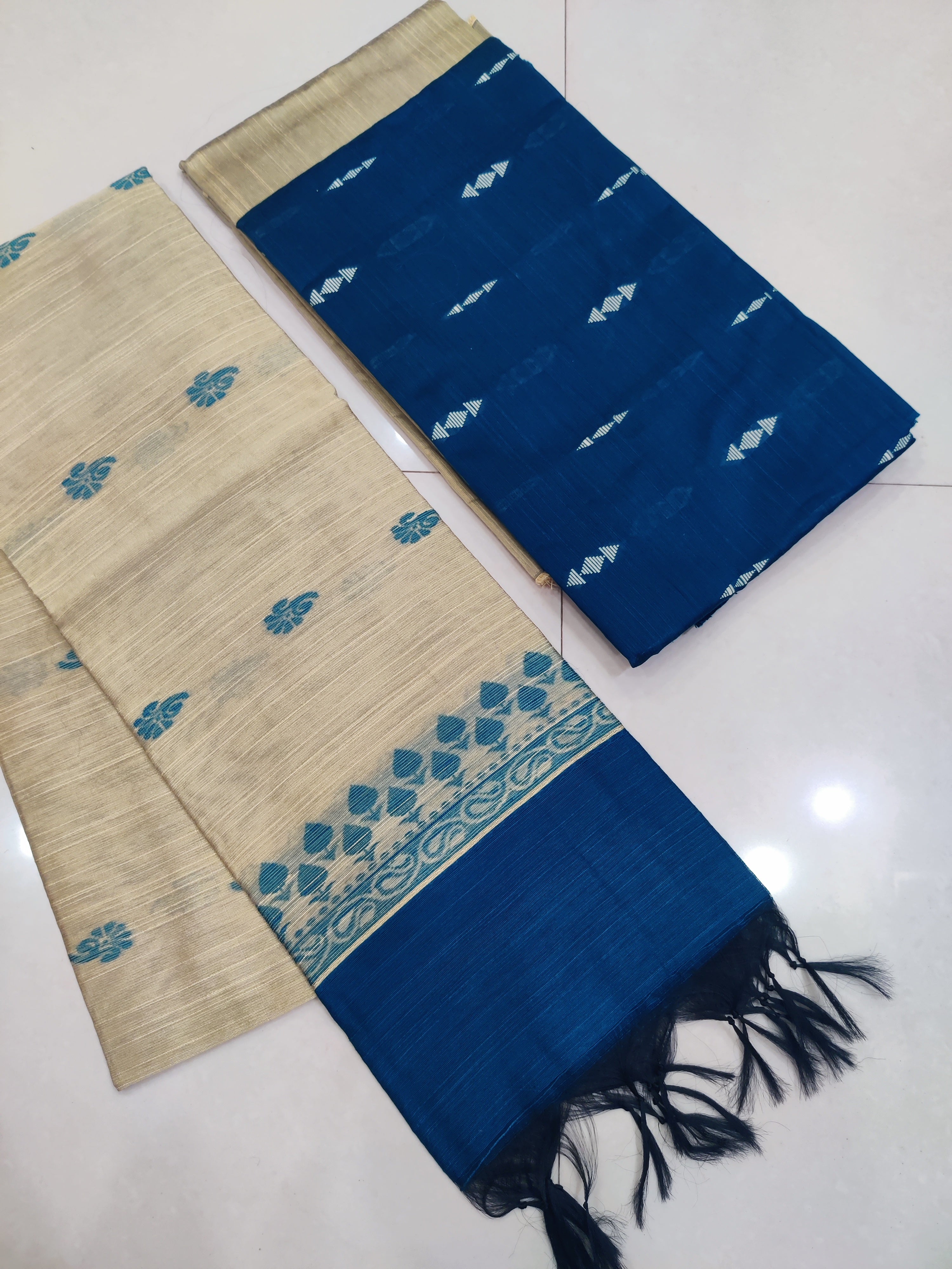 BLUE- Exclusive Raw Silk Suit Set with All-Over Butti Weaving & Slub Silk Jacquard Dupatta 26