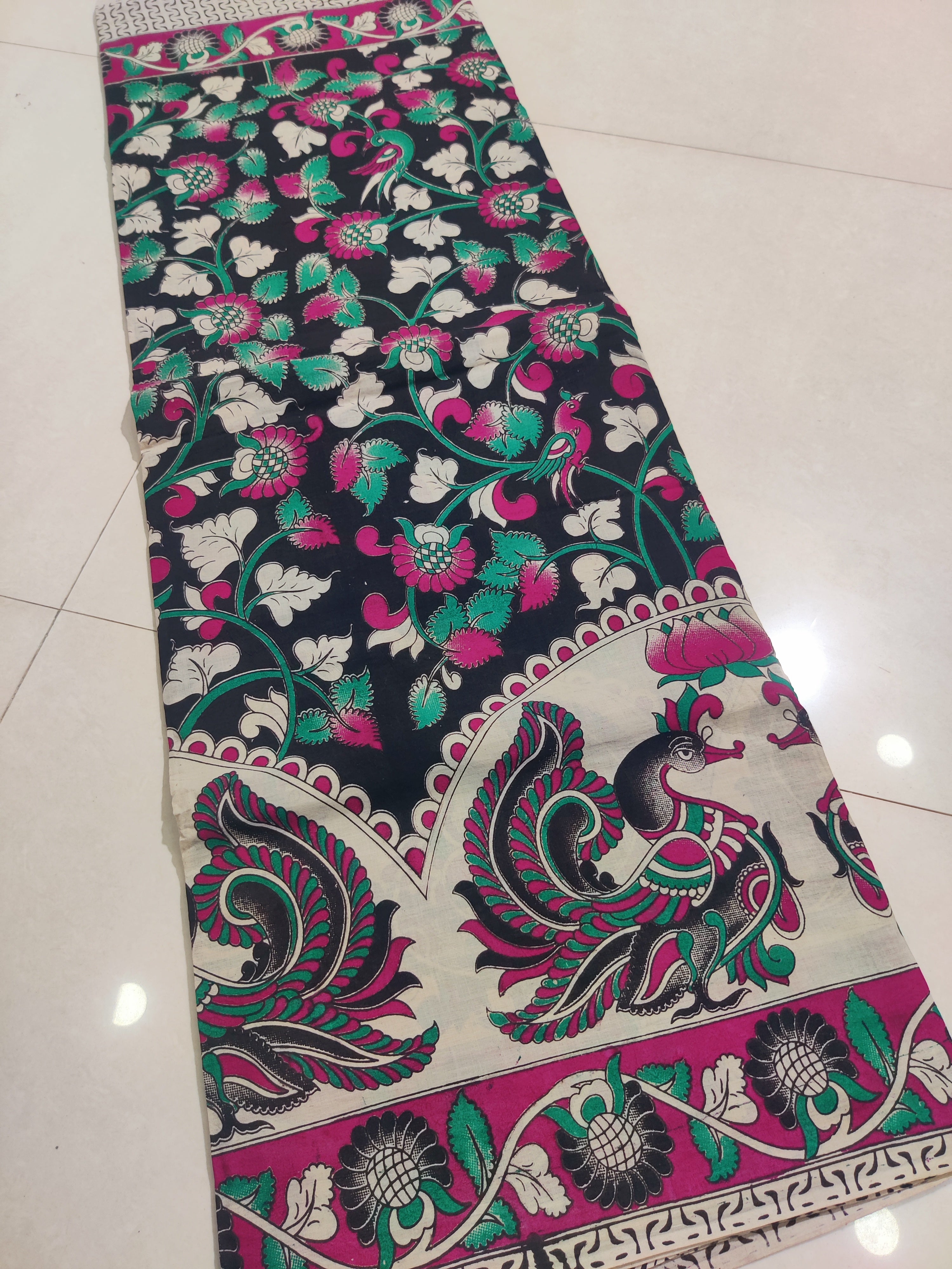 PINK- PRINTED COTTON KALAMKARI SAREE 10