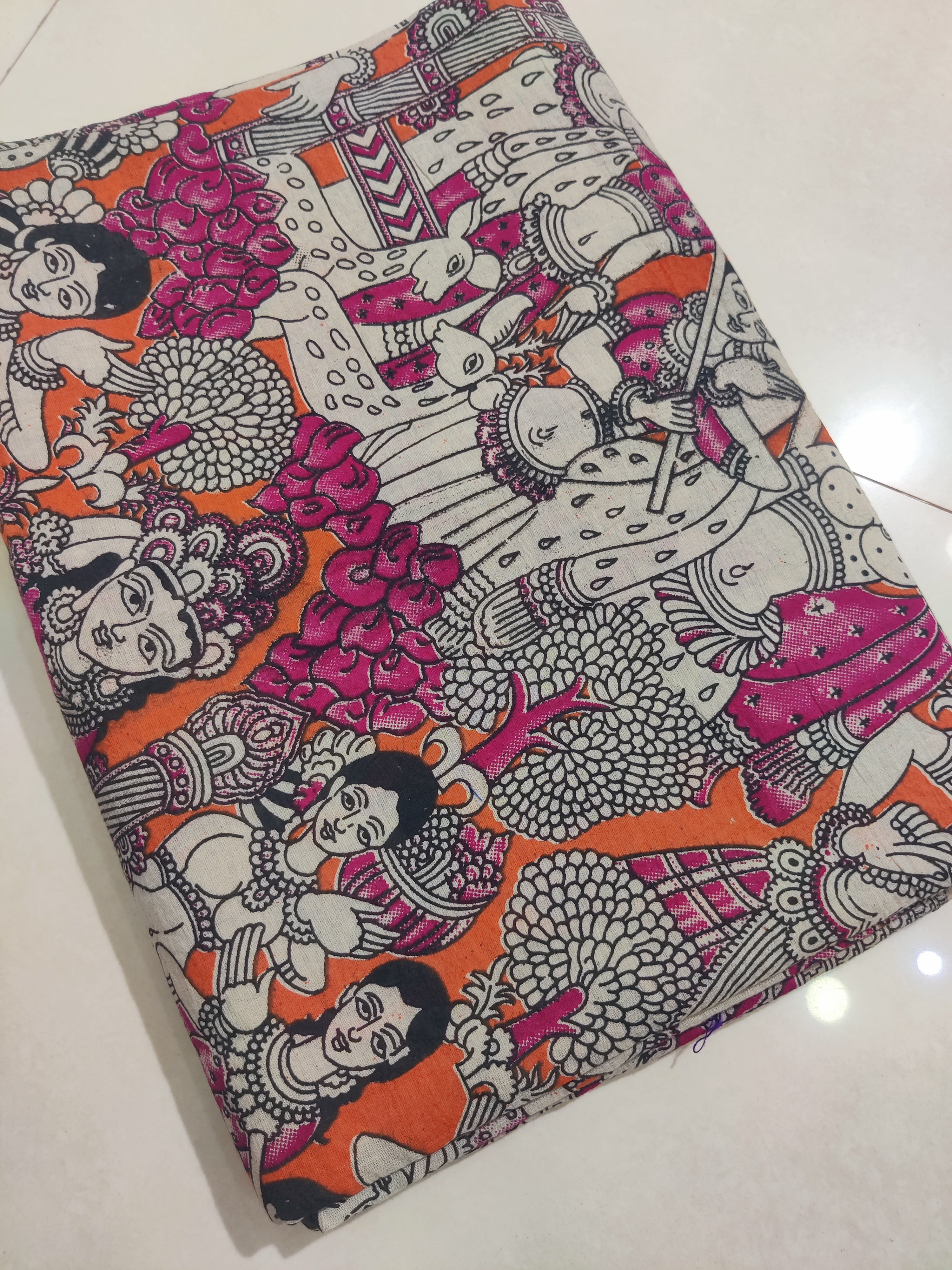 PINK- PRINTED COTTON KALAMKARI SAREE 11