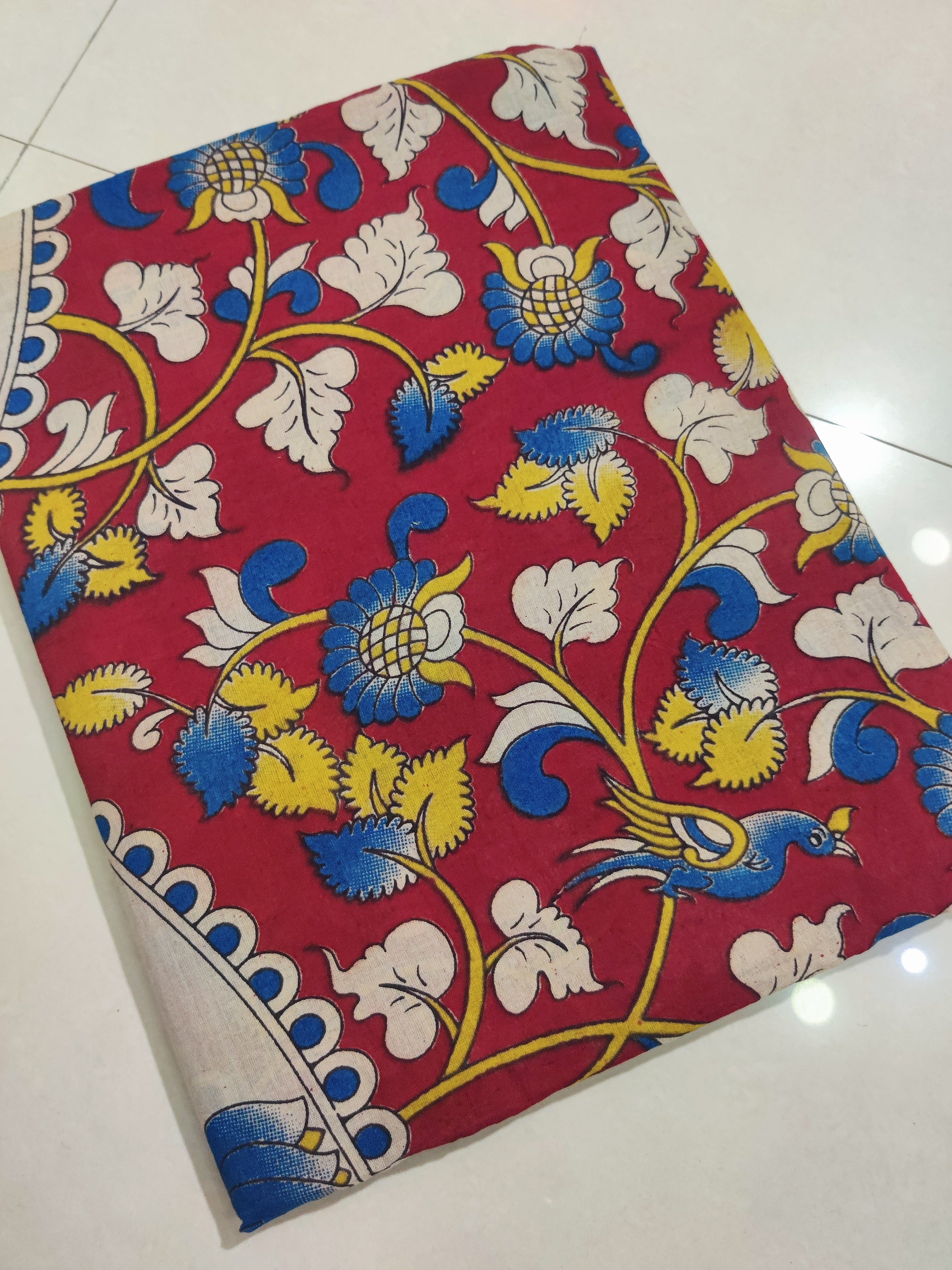 RED- PRINTED COTTON KALAMKARI SAREE 09