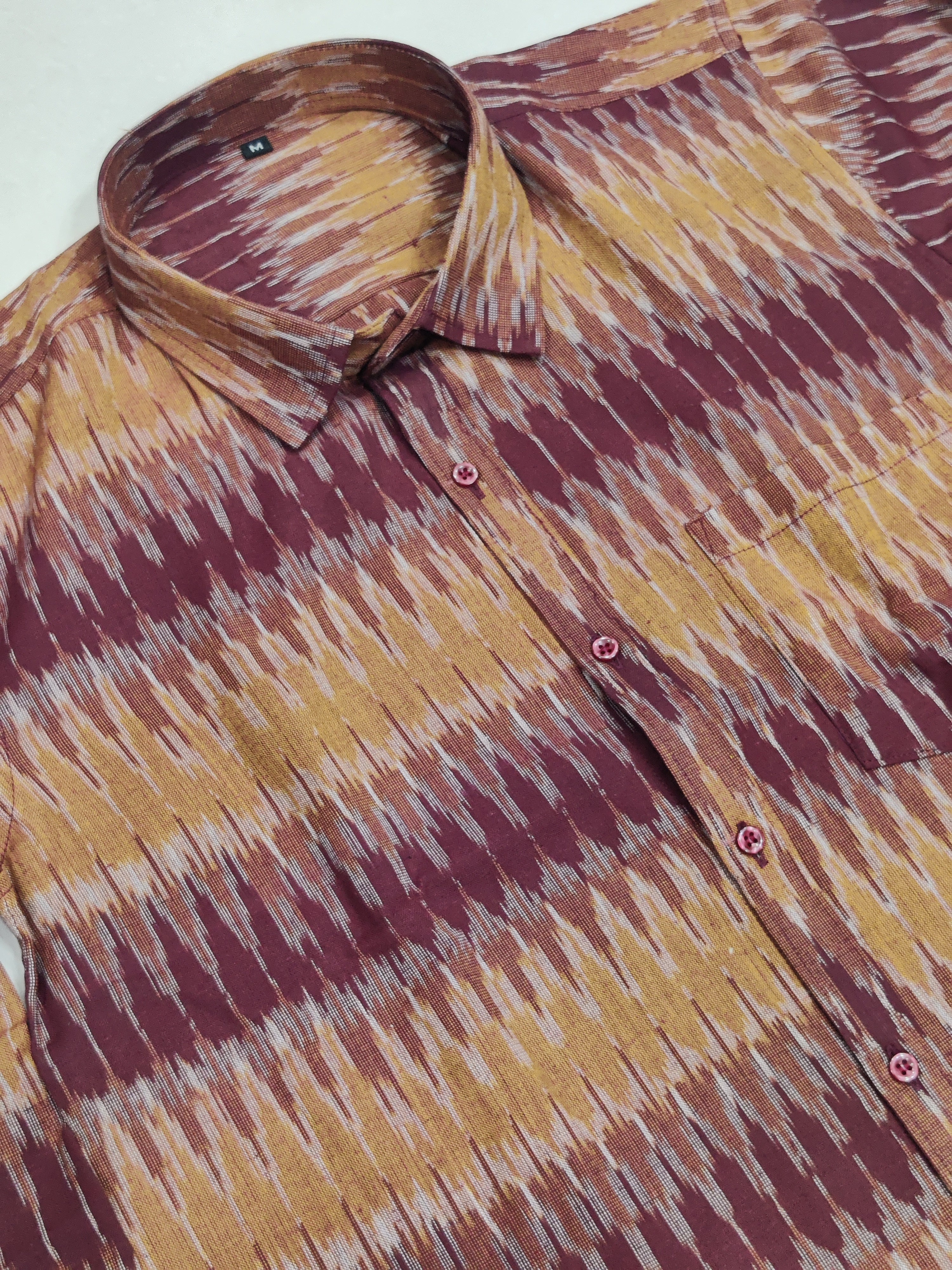 MAROON- FULL SLEEVE COTTON MEN POCHAMPALLY IKAT SHIRT 17