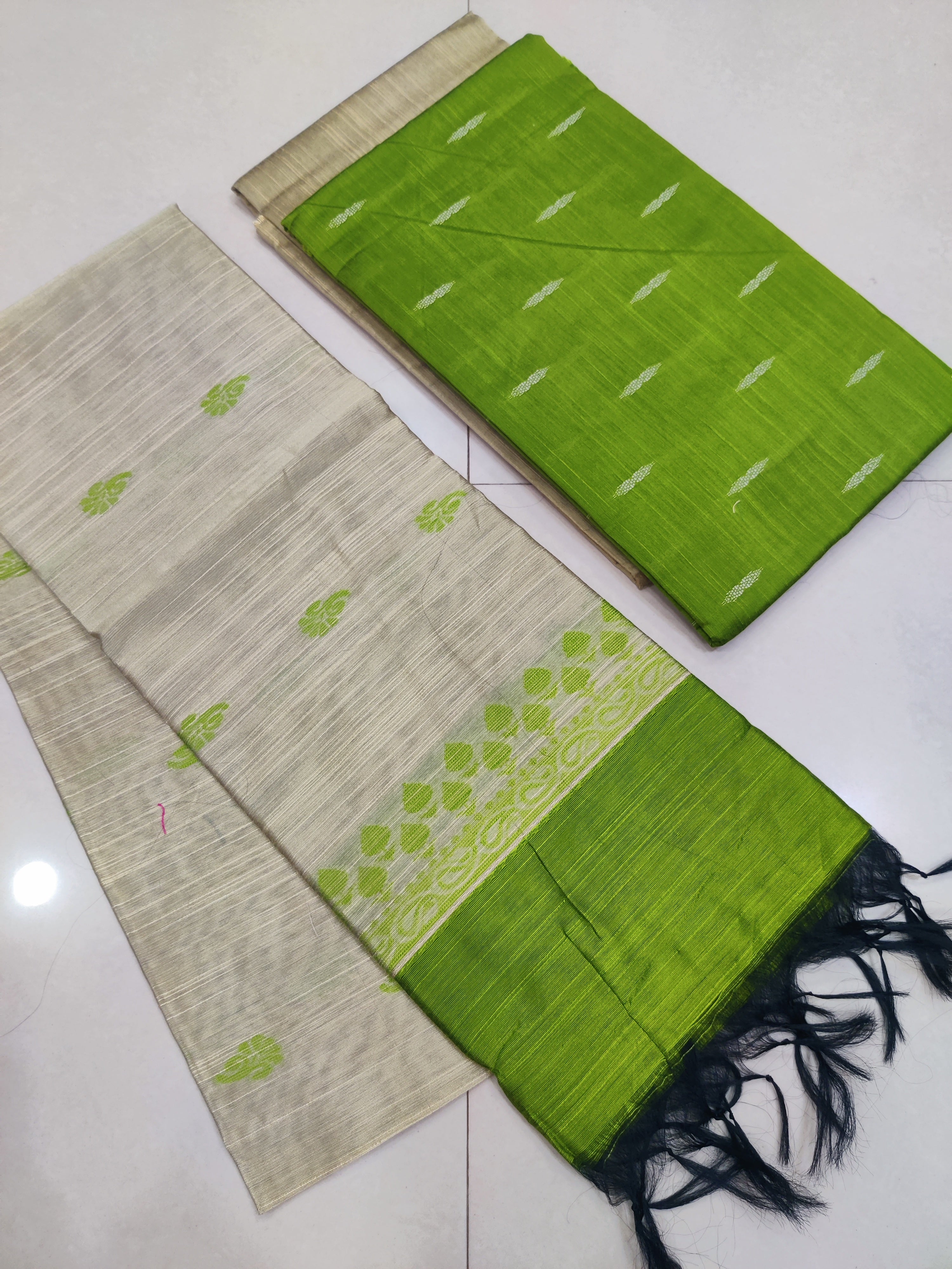 GREEN - Exclusive Raw Silk Suit Set with All-Over Butti Weaving & Slub Silk Jacquard Dupatta 15