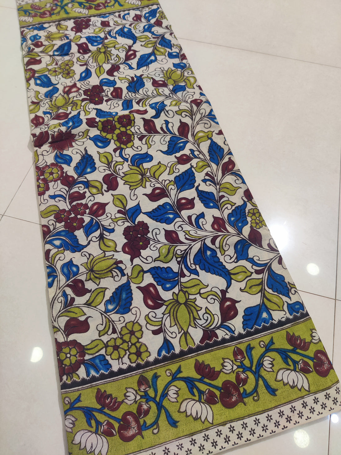 BLUE- PRINTED COTTON KALAMKARI SAREE 04