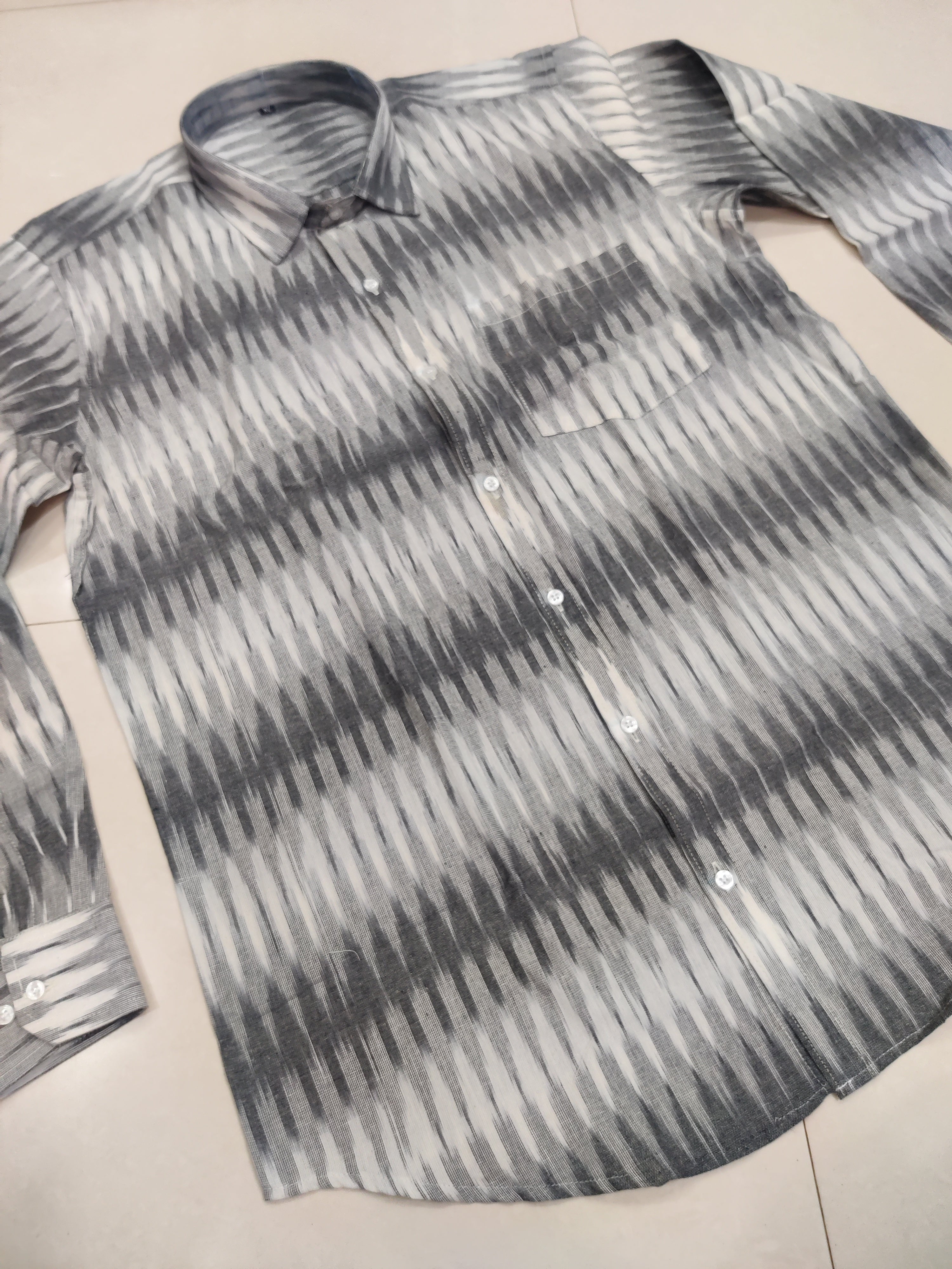 GRAY- FULL SLEEVE COTTON MEN POCHAMPALLY IKAT SHIRT 23