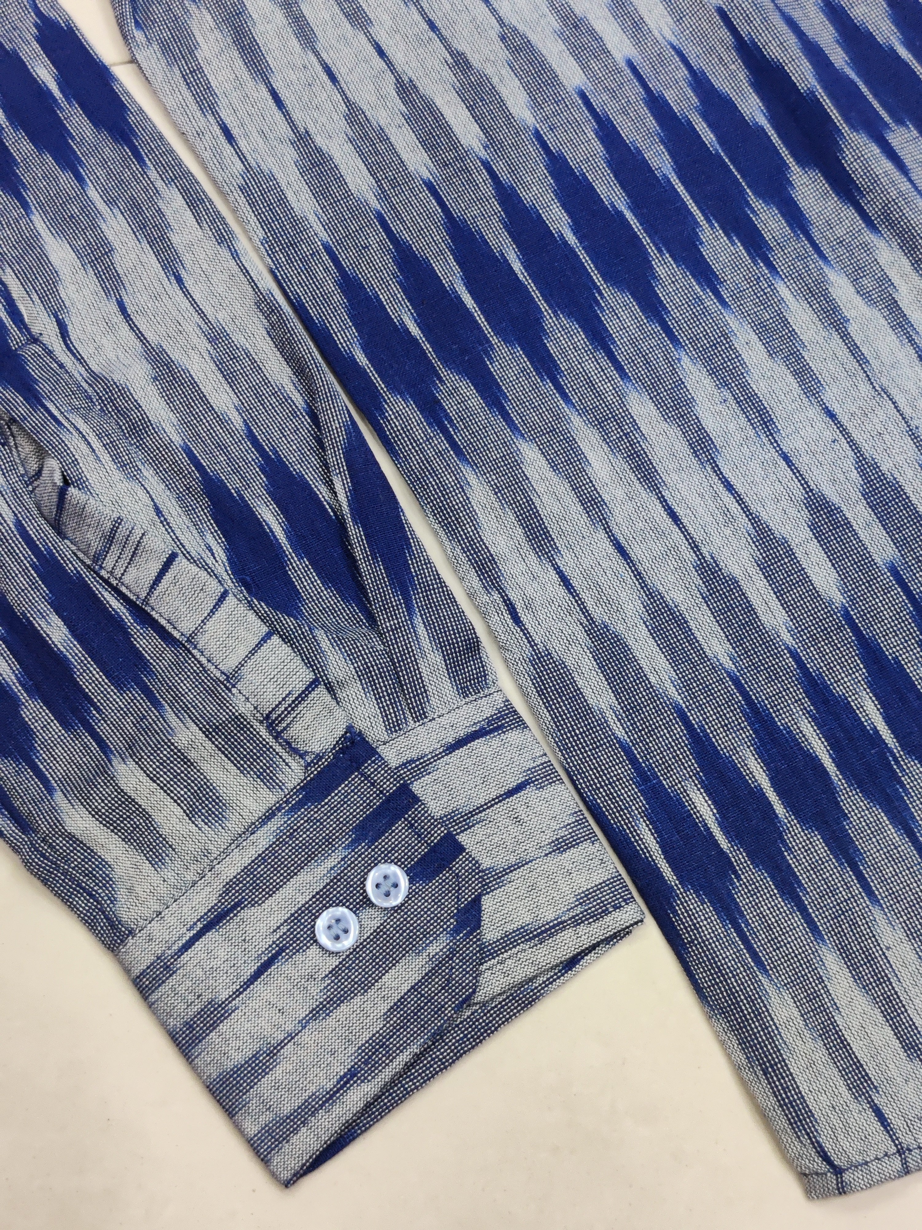 BLUE- FULL SLEEVE COTTON MEN POCHAMPALLY IKAT SHIRT 07