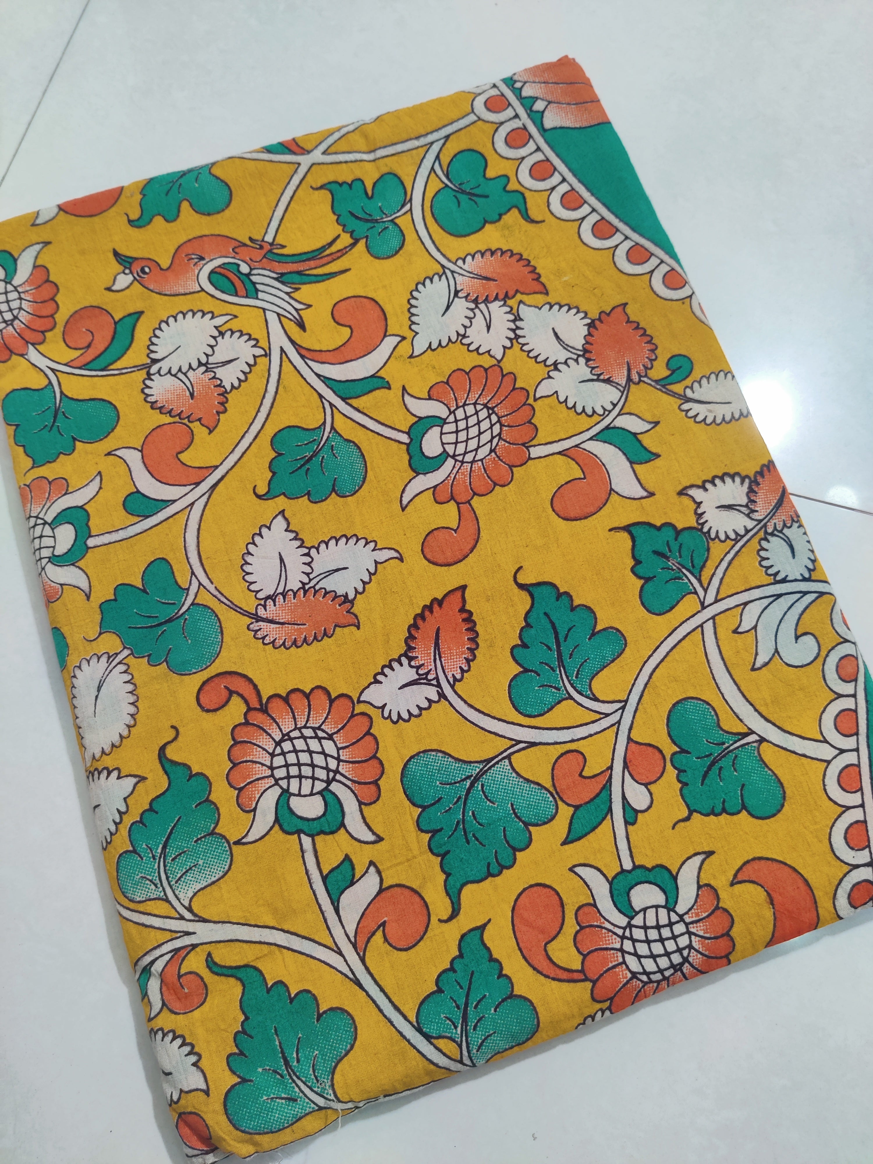 YELLOW- PRINTED COTTON KALAMKARI SAREE 06