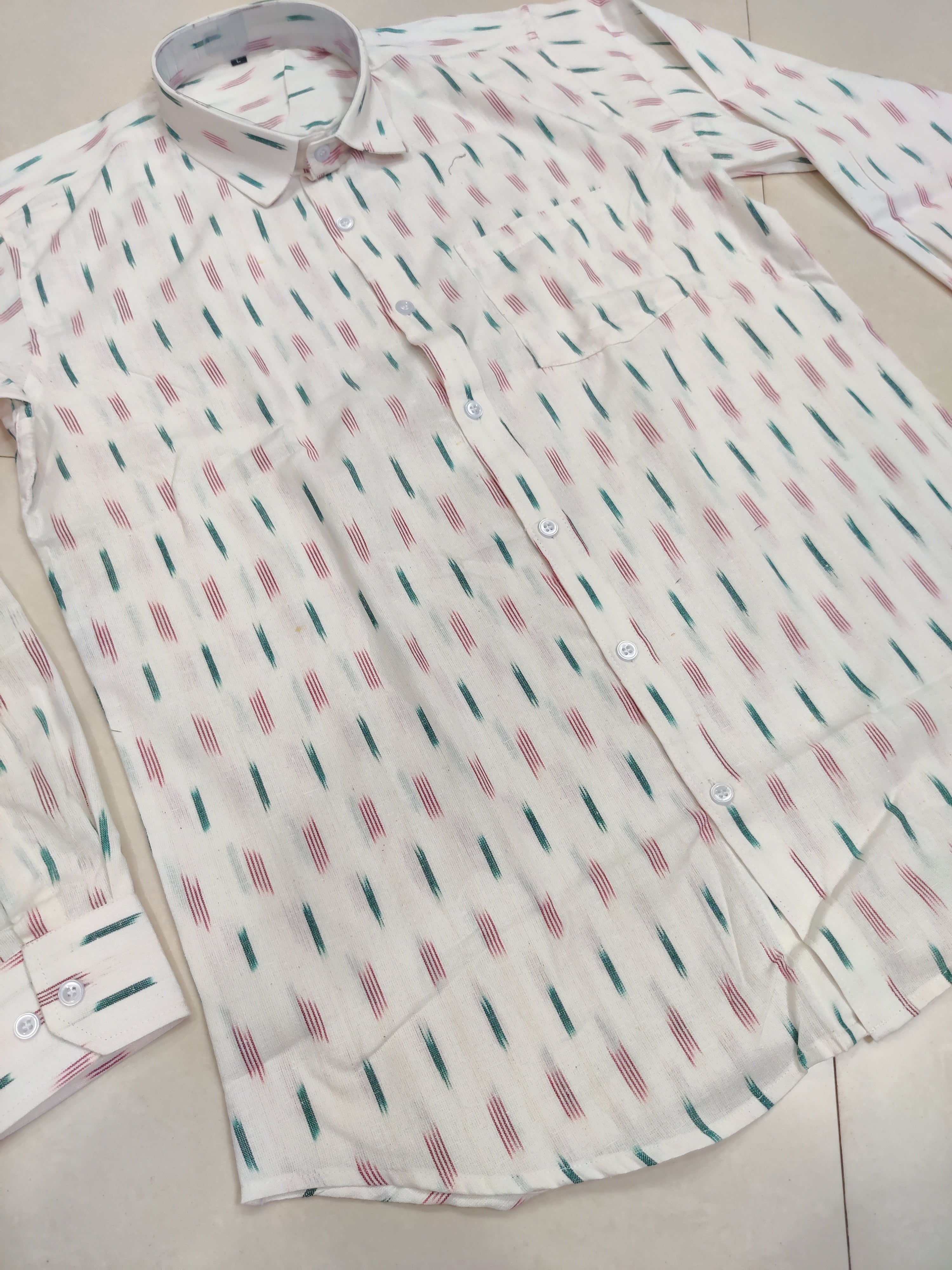 WHITE- FULL SLEEVE COTTON MEN POCHAMPALLY IKAT SHIRT 21