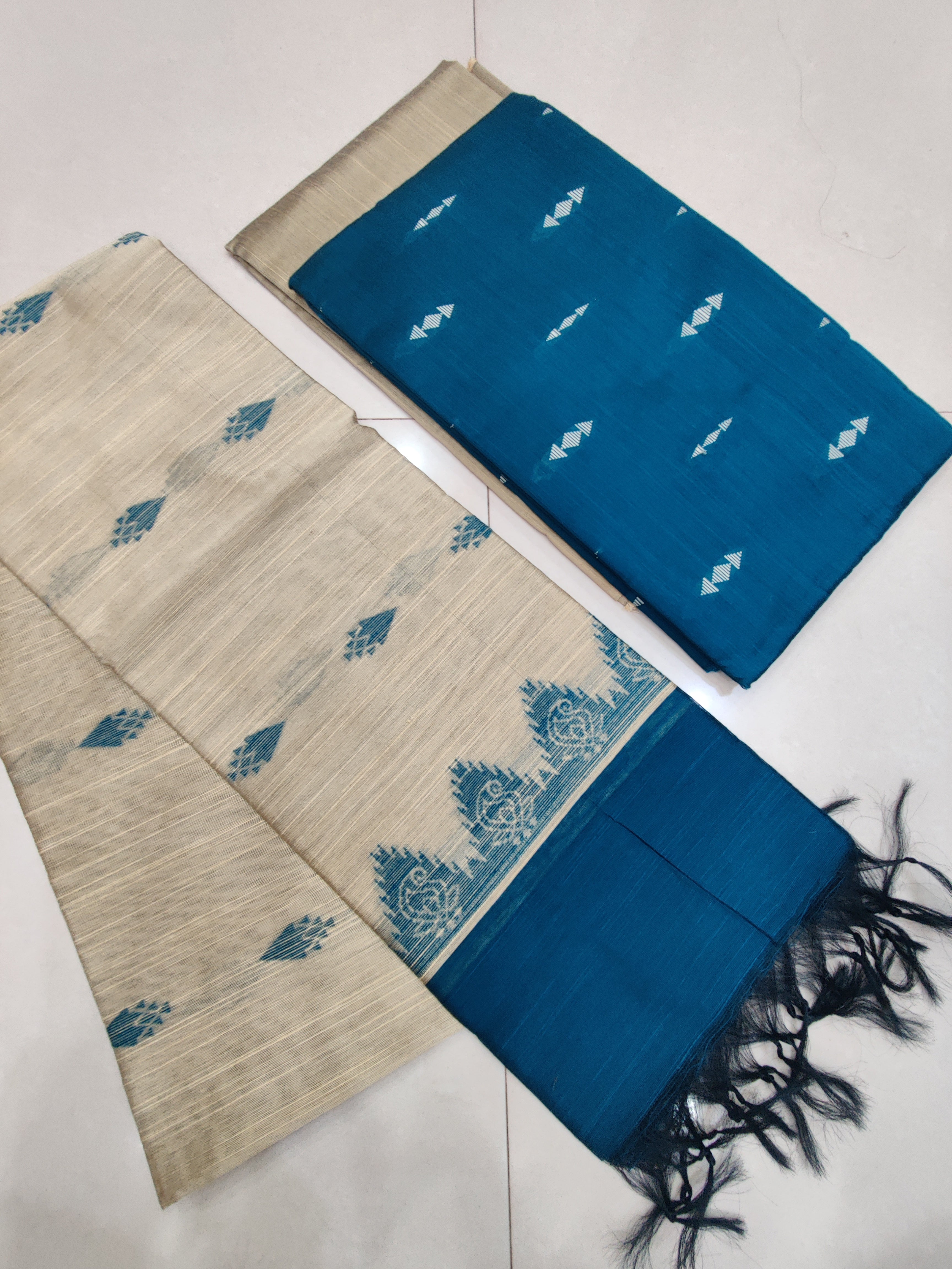 BLUE- Exclusive Raw Silk Suit Set with All-Over Butti Weaving & Slub Silk Jacquard Dupatta 17