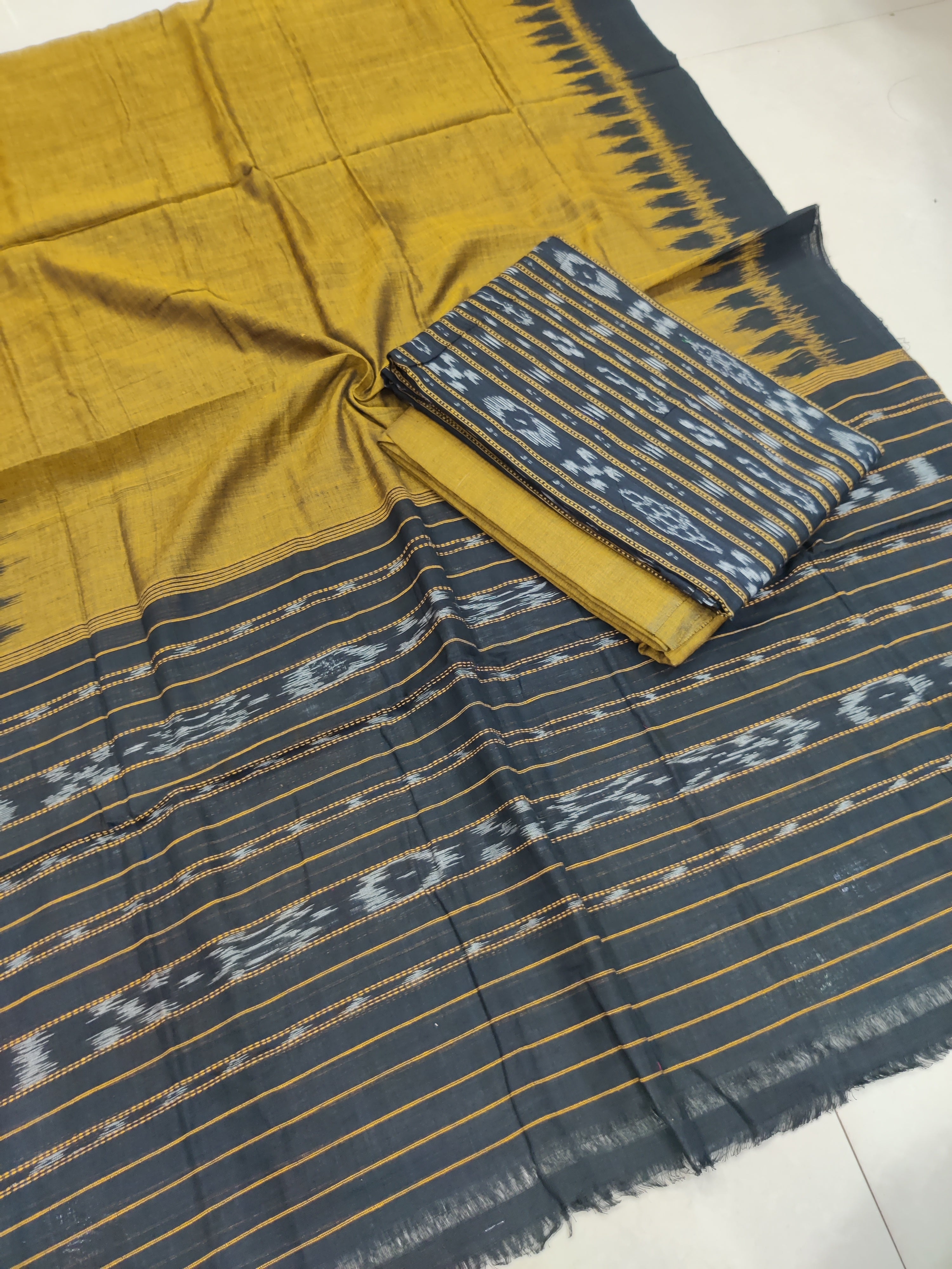 BLACK- 3PC UNSTITCHED SAMBALPURI IKAT HANDLOOM COTTON SUIT – 10