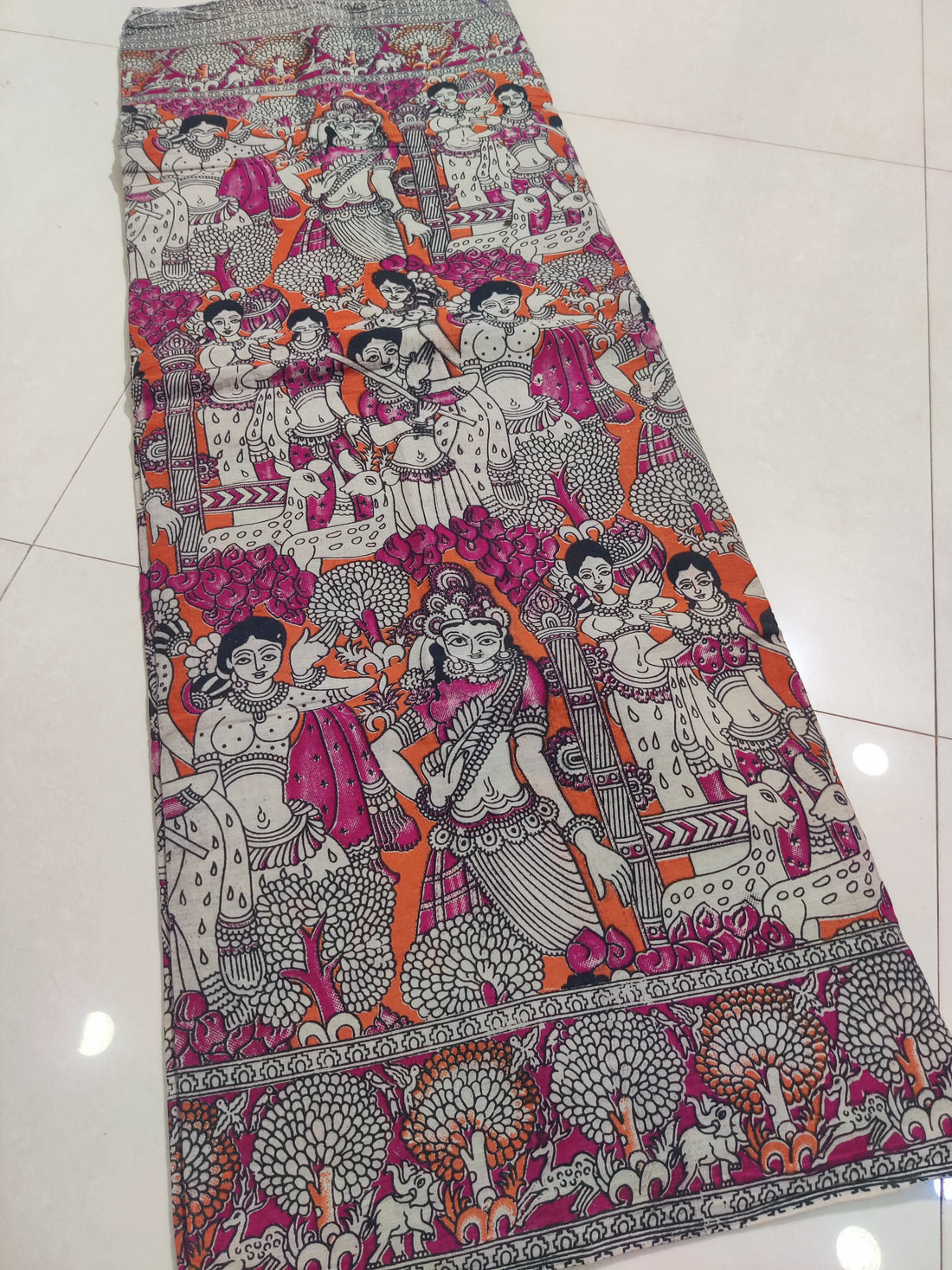 PINK- PRINTED COTTON KALAMKARI SAREE 11