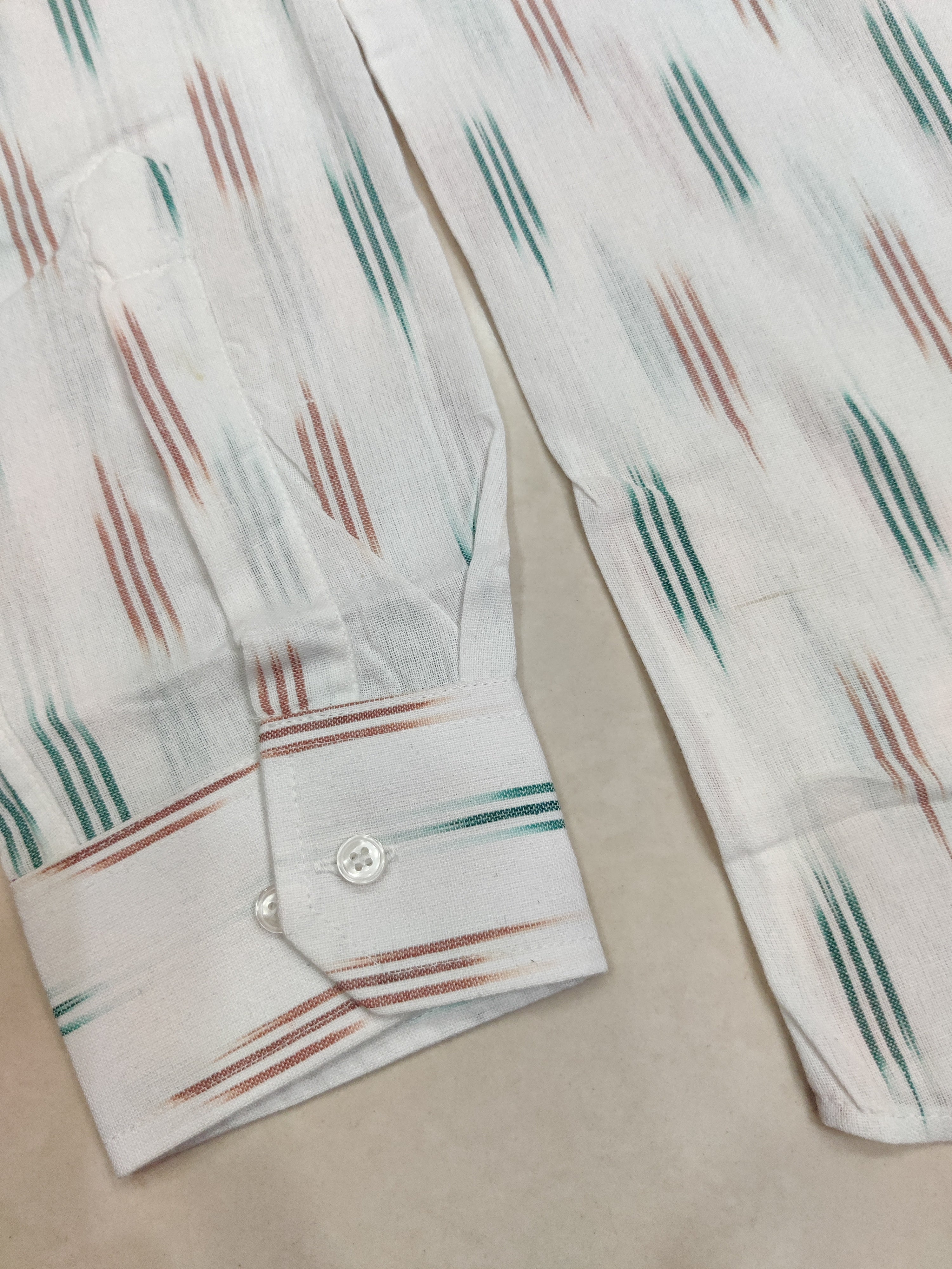 WHITE- FULL SLEEVE COTTON MEN POCHAMPALLY IKAT SHIRT 20