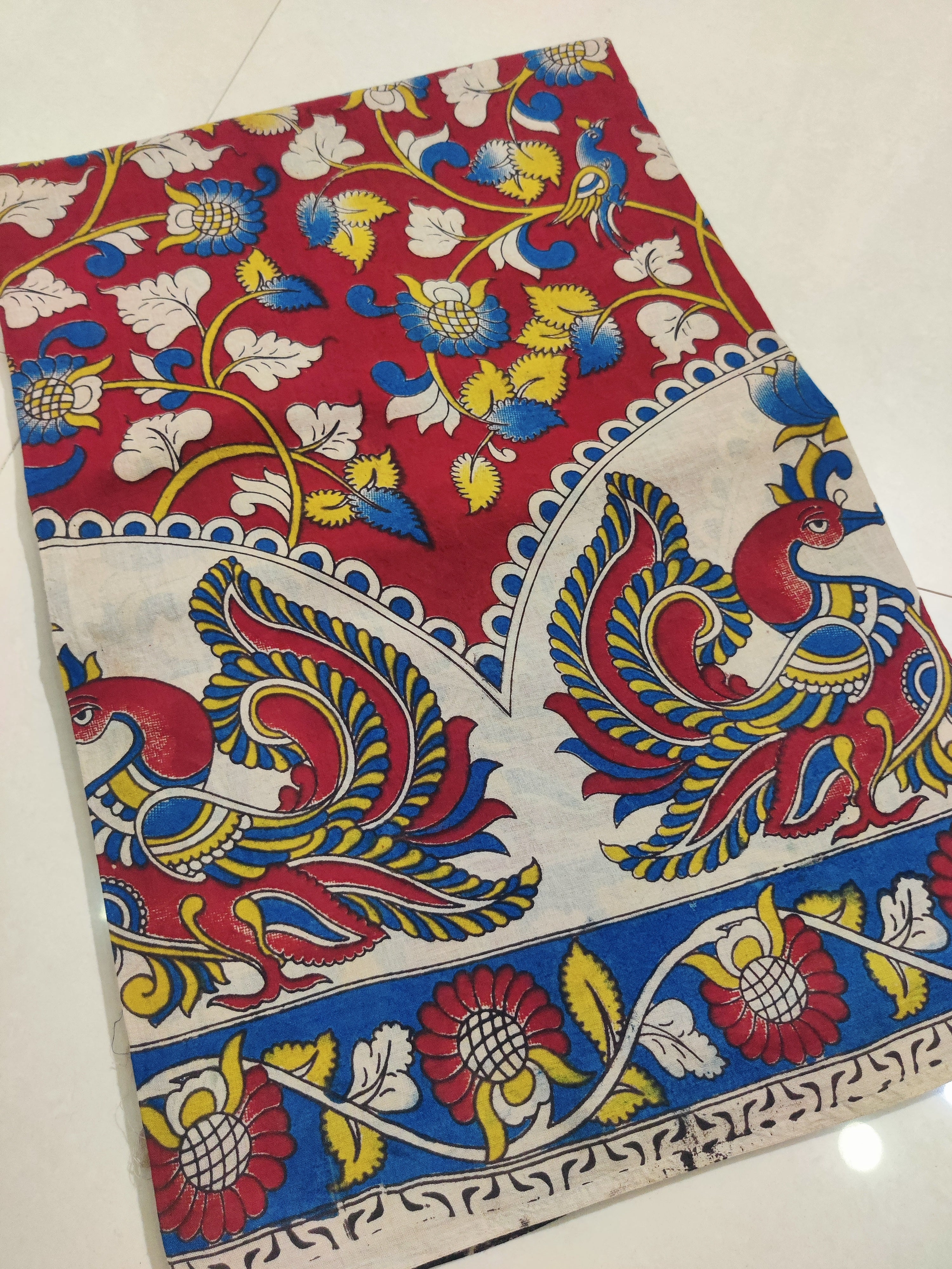 RED- PRINTED COTTON KALAMKARI SAREE 09