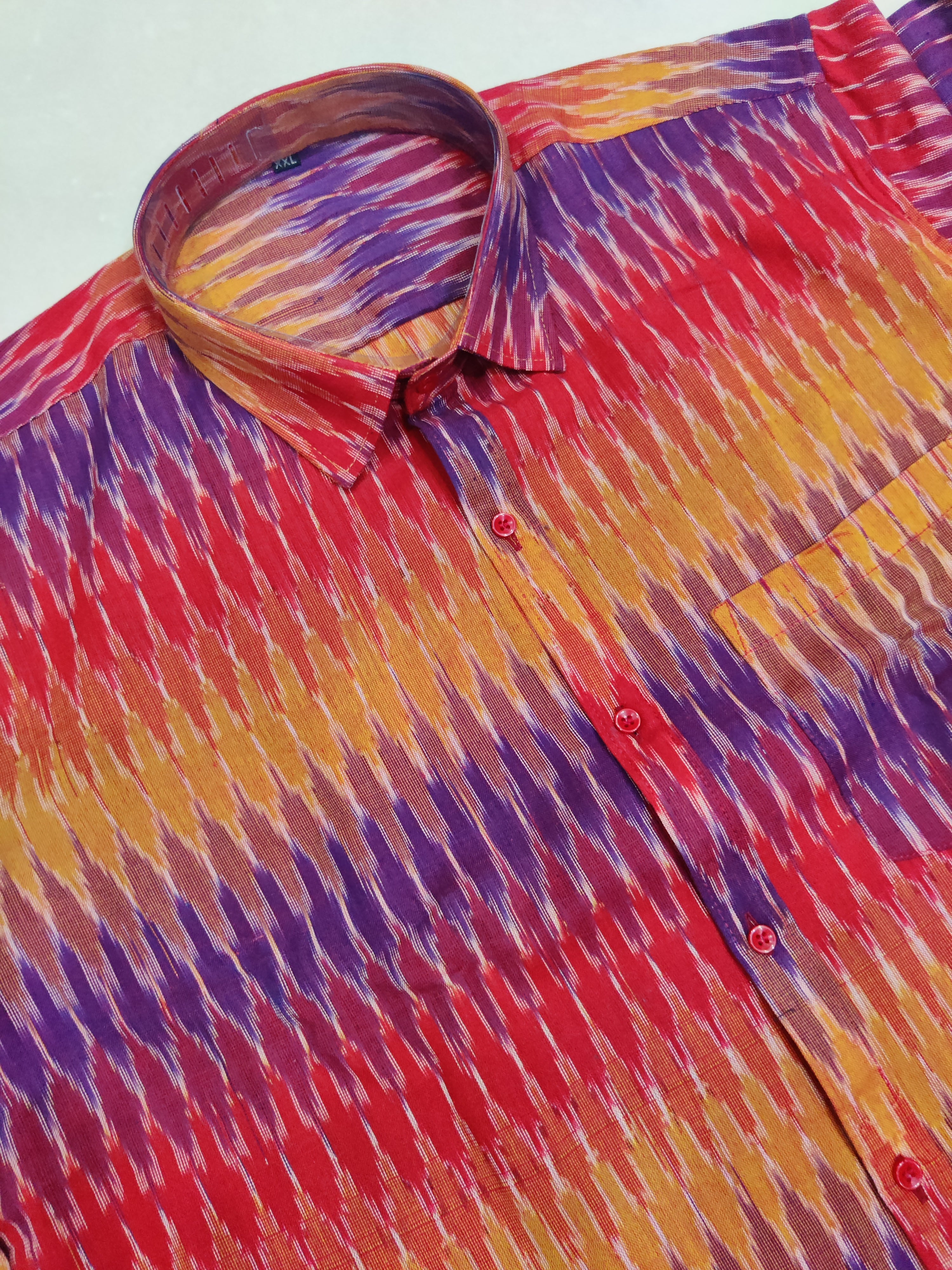 RED BLUE- FULL SLEEVE COTTON MEN POCHAMPALLY IKAT SHIRT 24