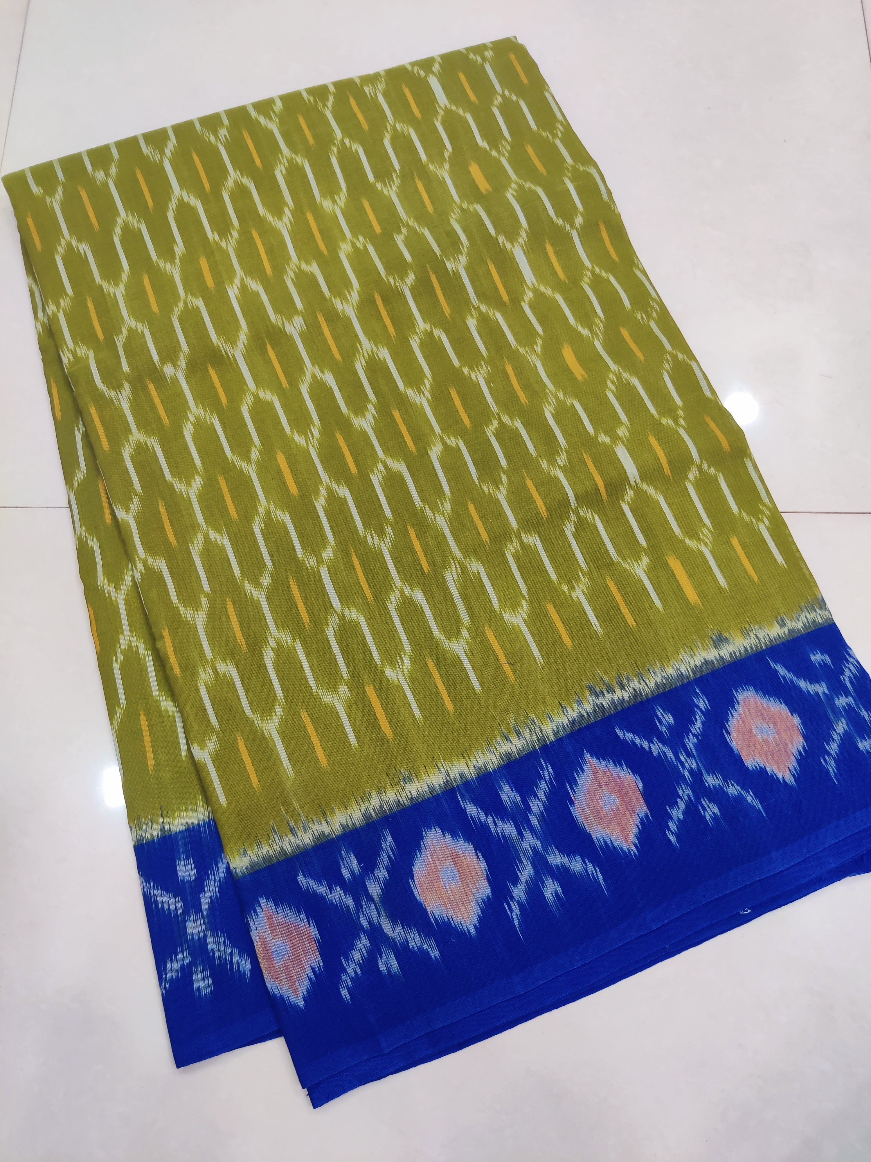 Blue - MERCERISED PURE COTTON HANDLOOM POCHAMPALLY IKAT SAREE 70