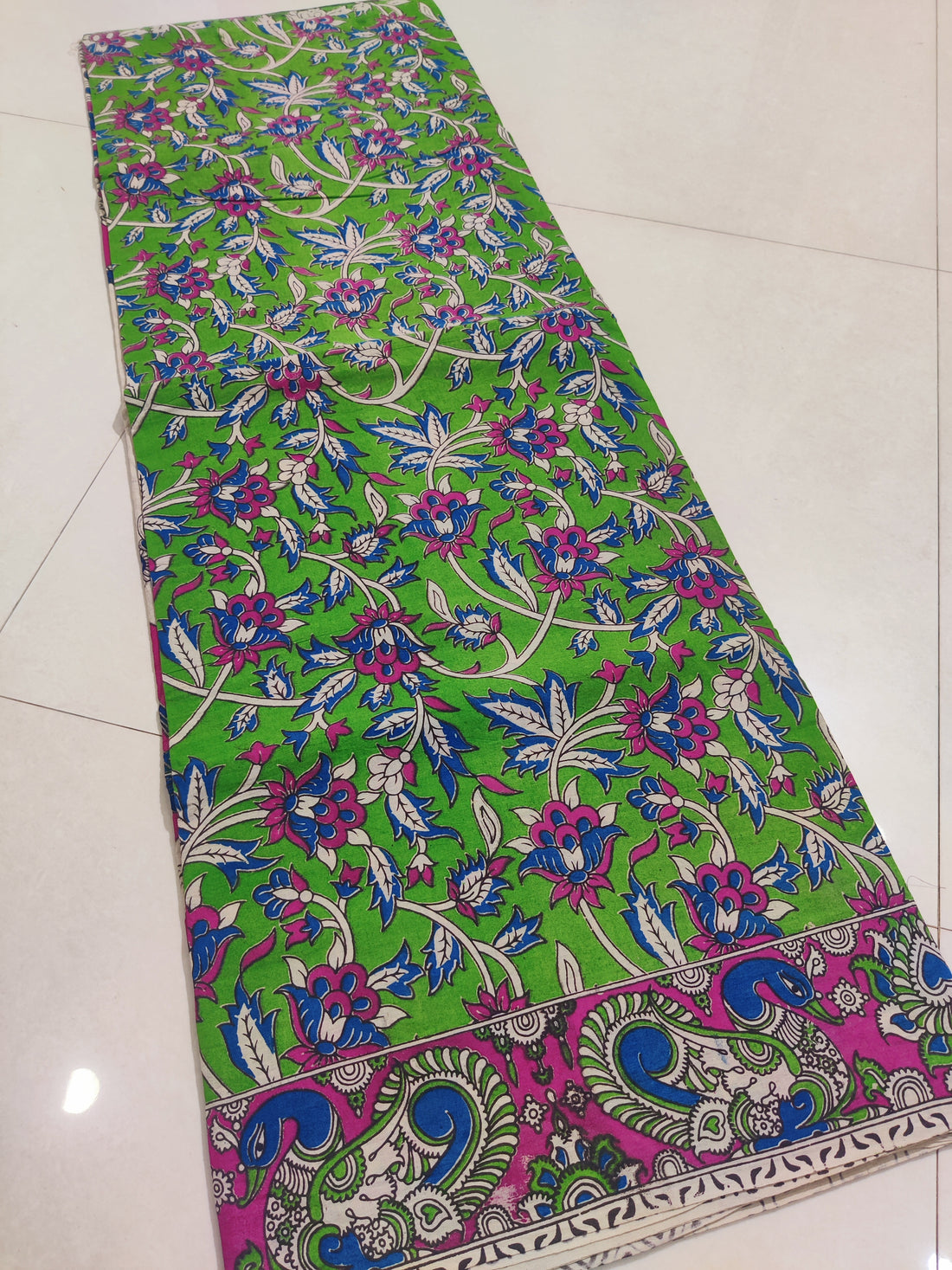 GREEN- PRINTED COTTON KALAMKARI SAREE 02