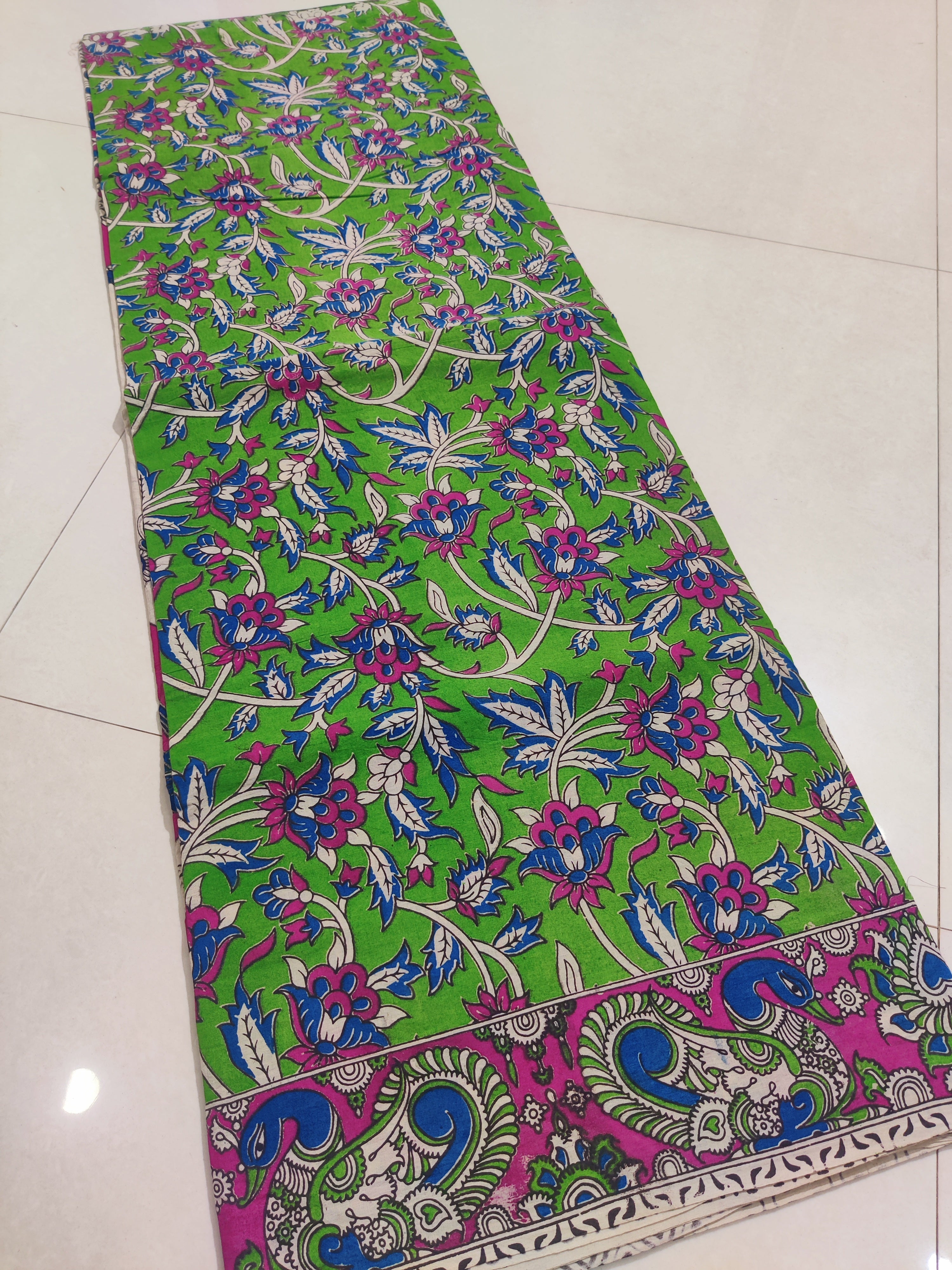 GREEN- PRINTED COTTON KALAMKARI SAREE 02