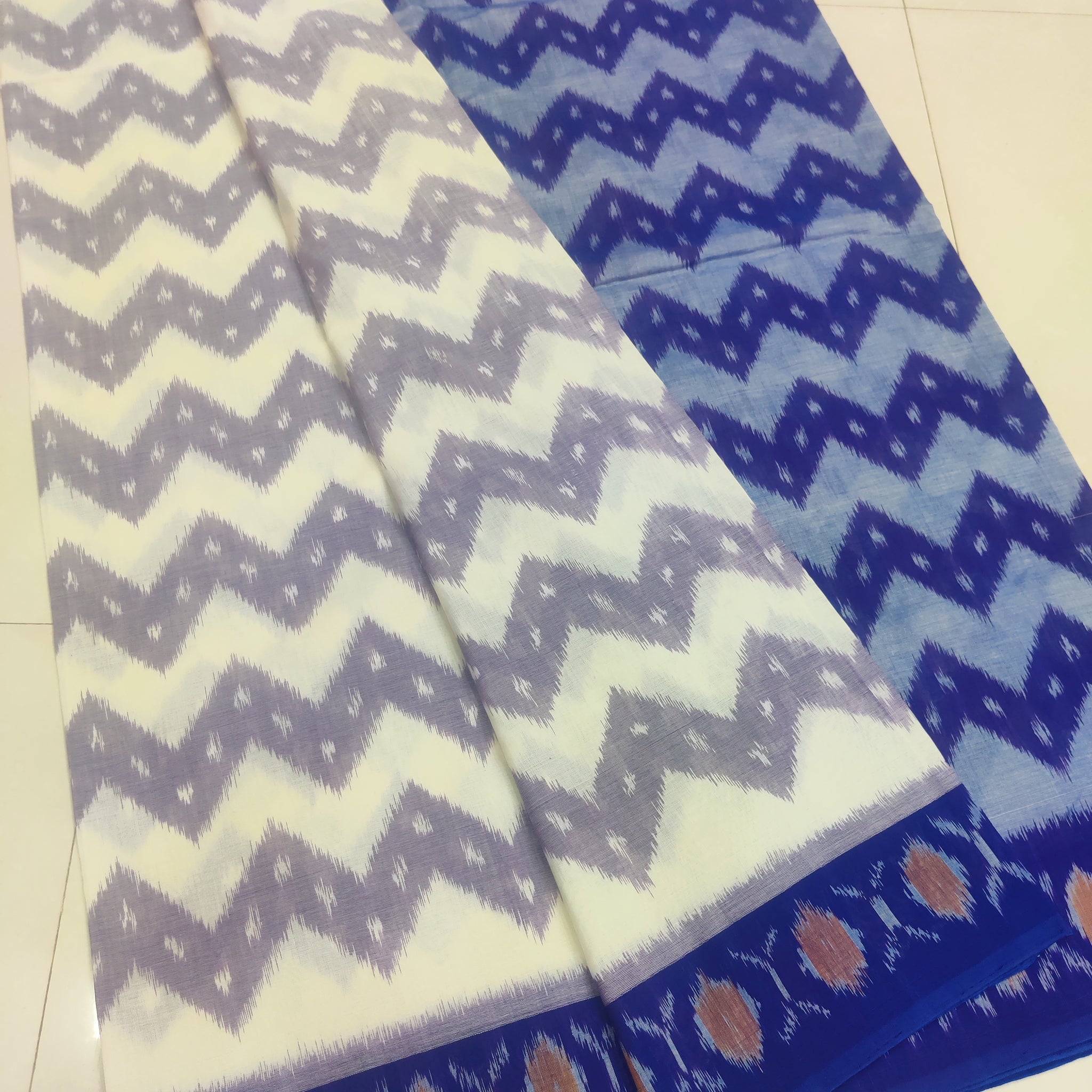 Blue - MERCERISED PURE COTTON HANDLOOM POCHAMPALLY IKAT SAREE 50