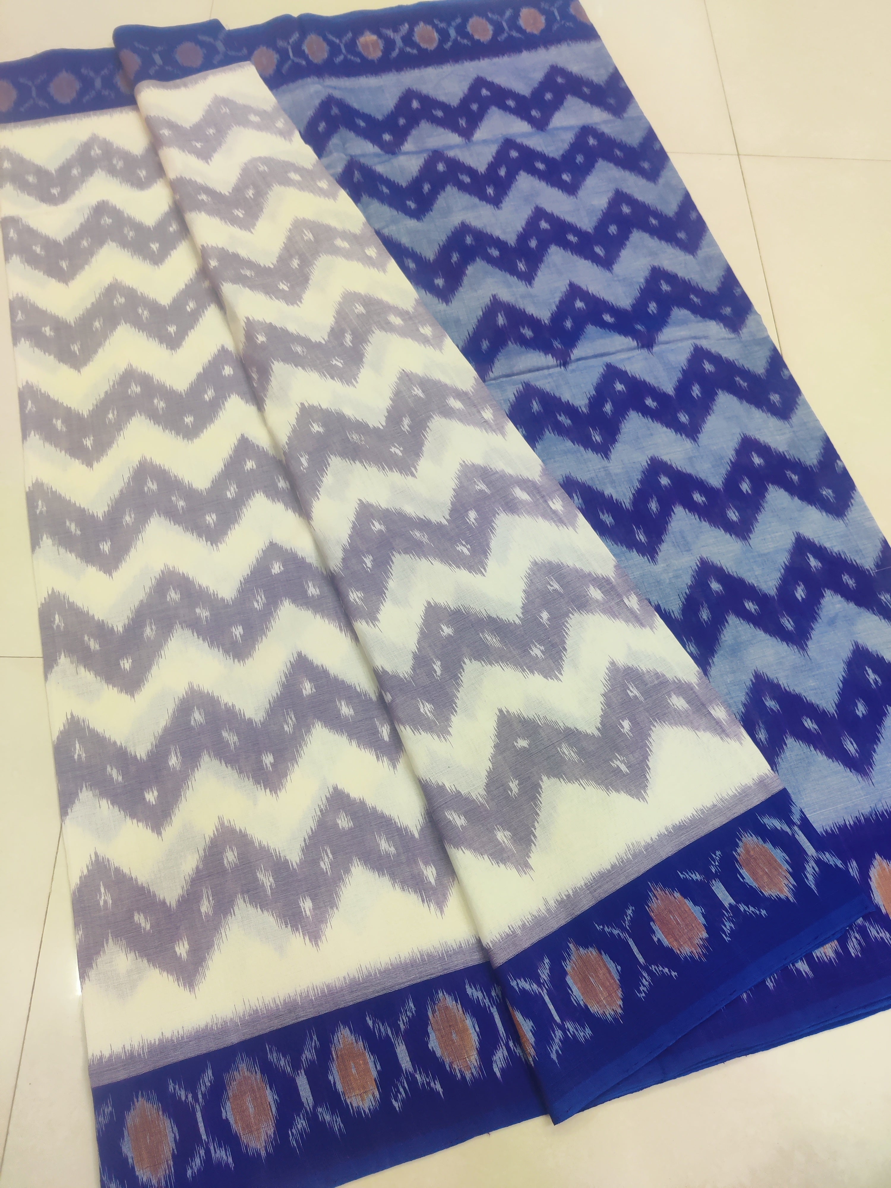 Blue - MERCERISED PURE COTTON HANDLOOM POCHAMPALLY IKAT SAREE 50