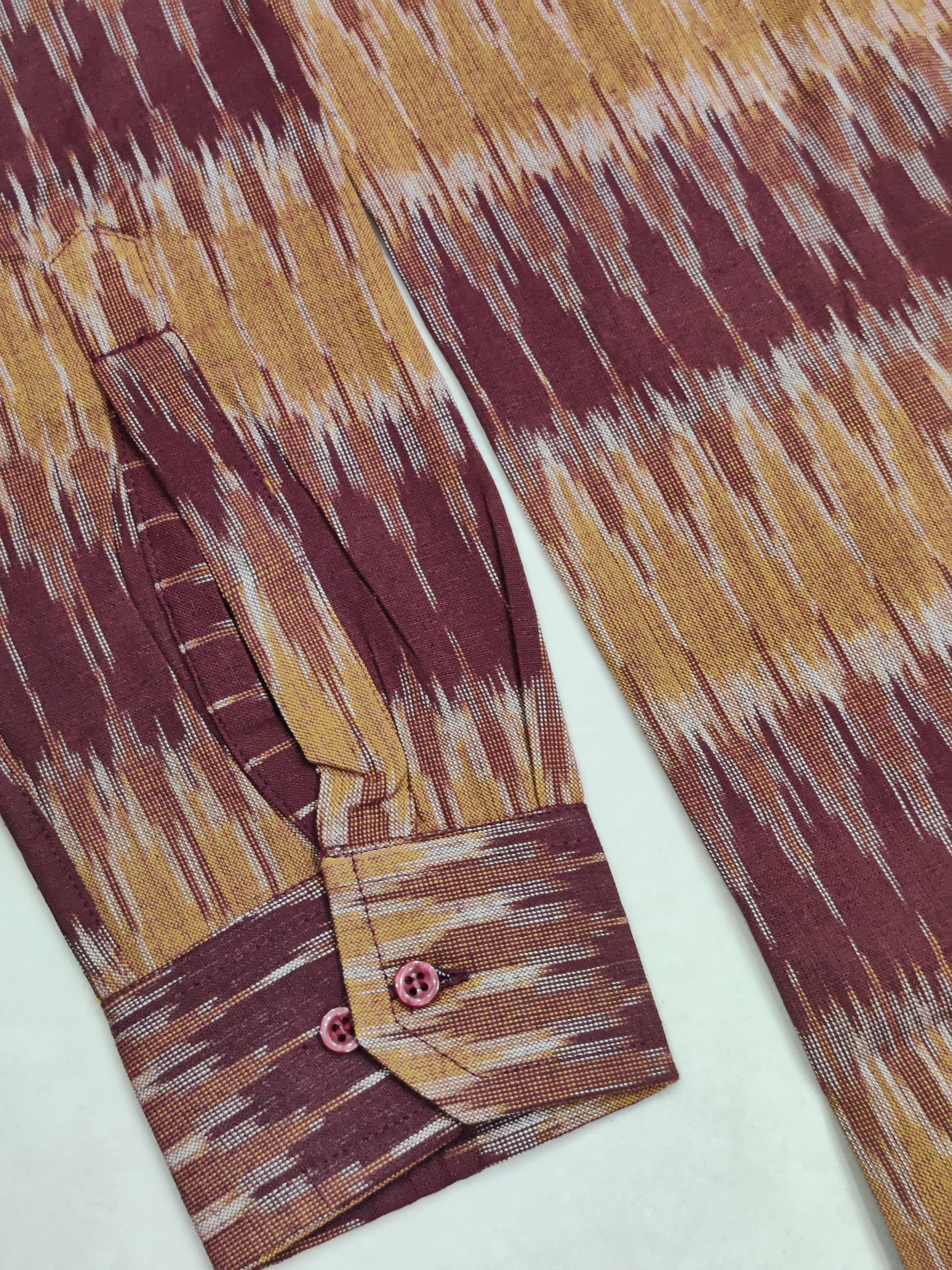 MAROON- FULL SLEEVE COTTON MEN POCHAMPALLY IKAT SHIRT 17