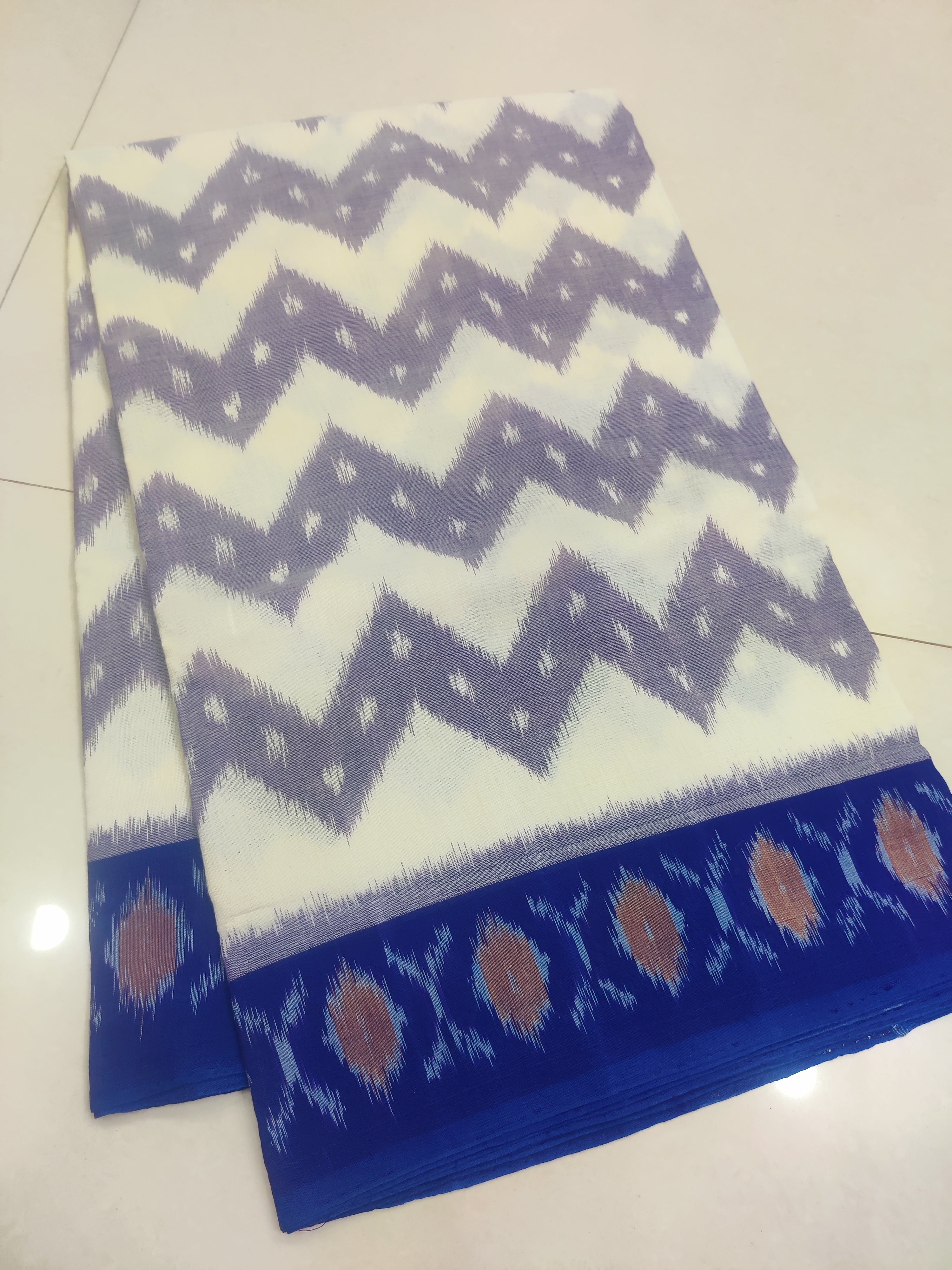 Blue - MERCERISED PURE COTTON HANDLOOM POCHAMPALLY IKAT SAREE 50