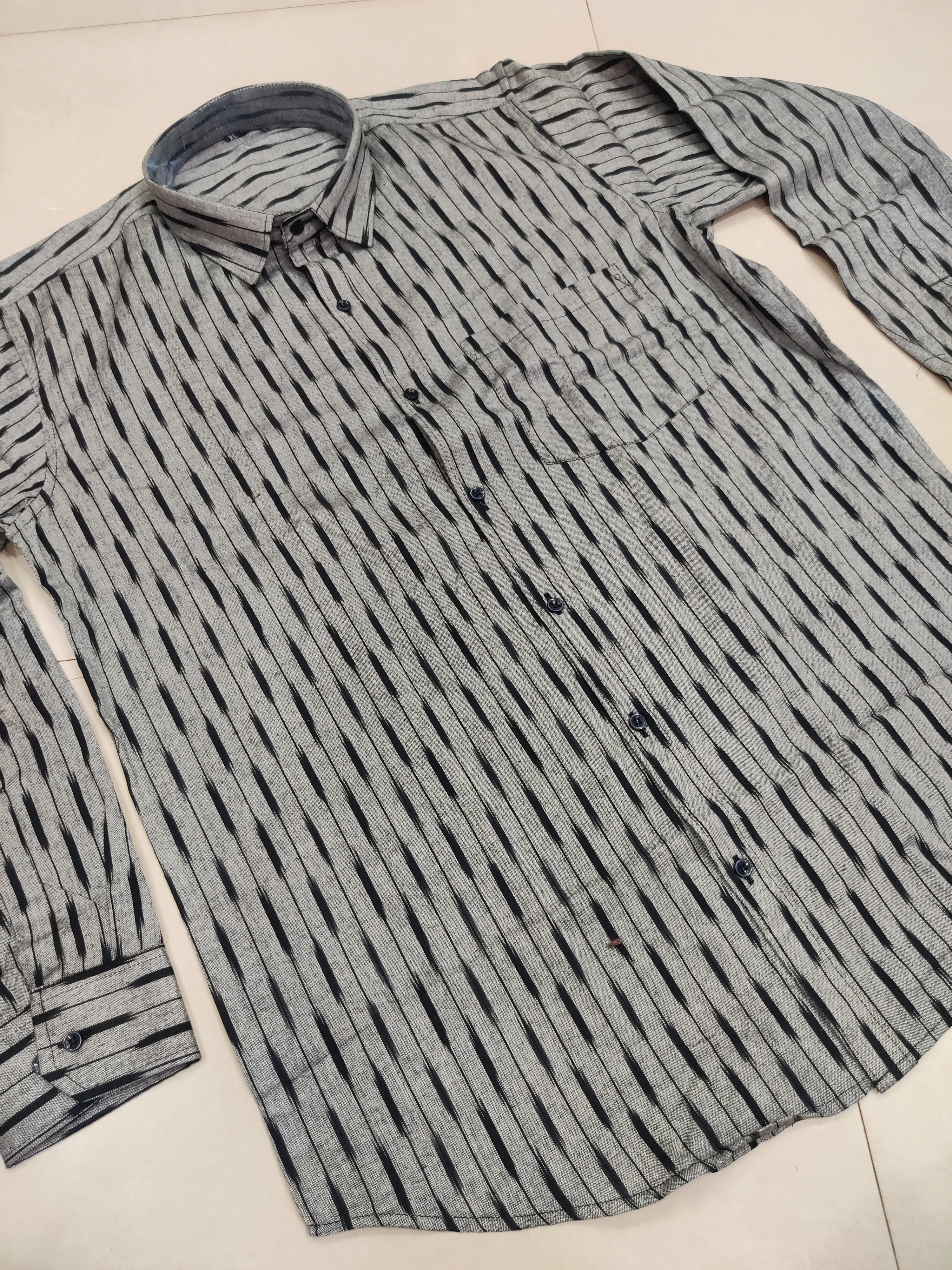 GRAY- FULL SLEEVE COTTON MEN POCHAMPALLY IKAT SHIRT 16