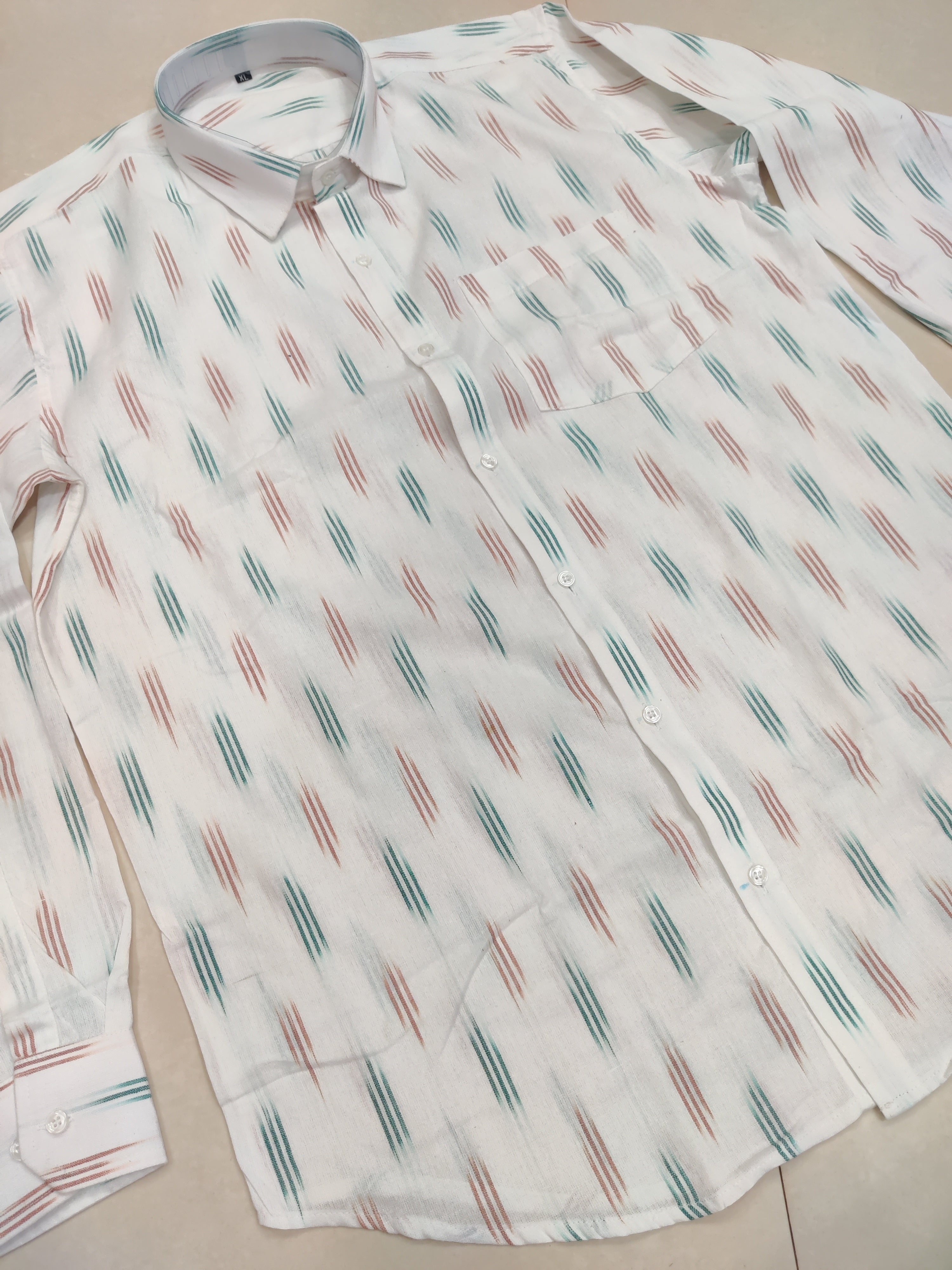 WHITE- FULL SLEEVE COTTON MEN POCHAMPALLY IKAT SHIRT 20