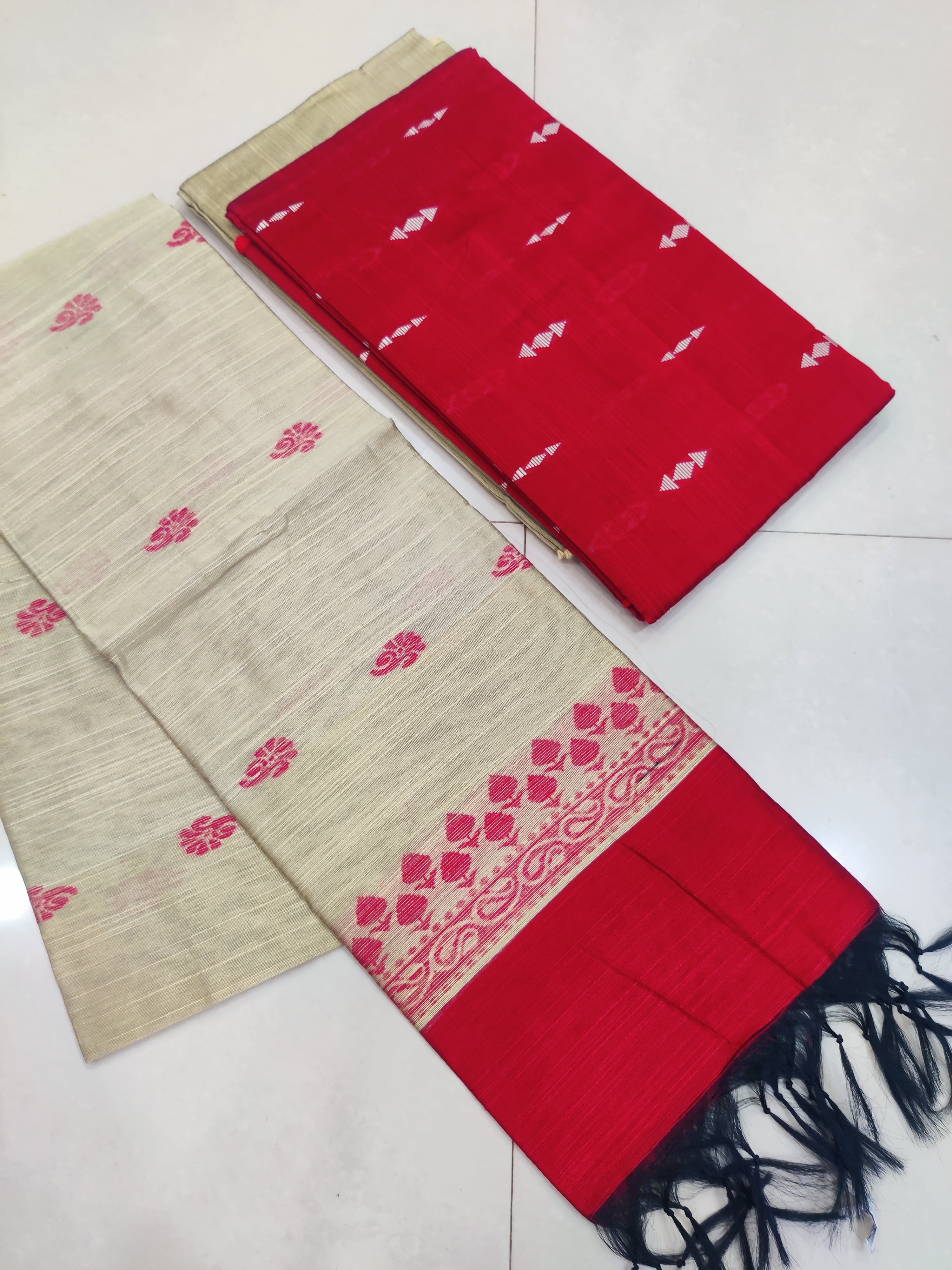 RED- Exclusive Raw Silk Suit Set with All-Over Butti Weaving & Slub Silk Jacquard Dupatta 12