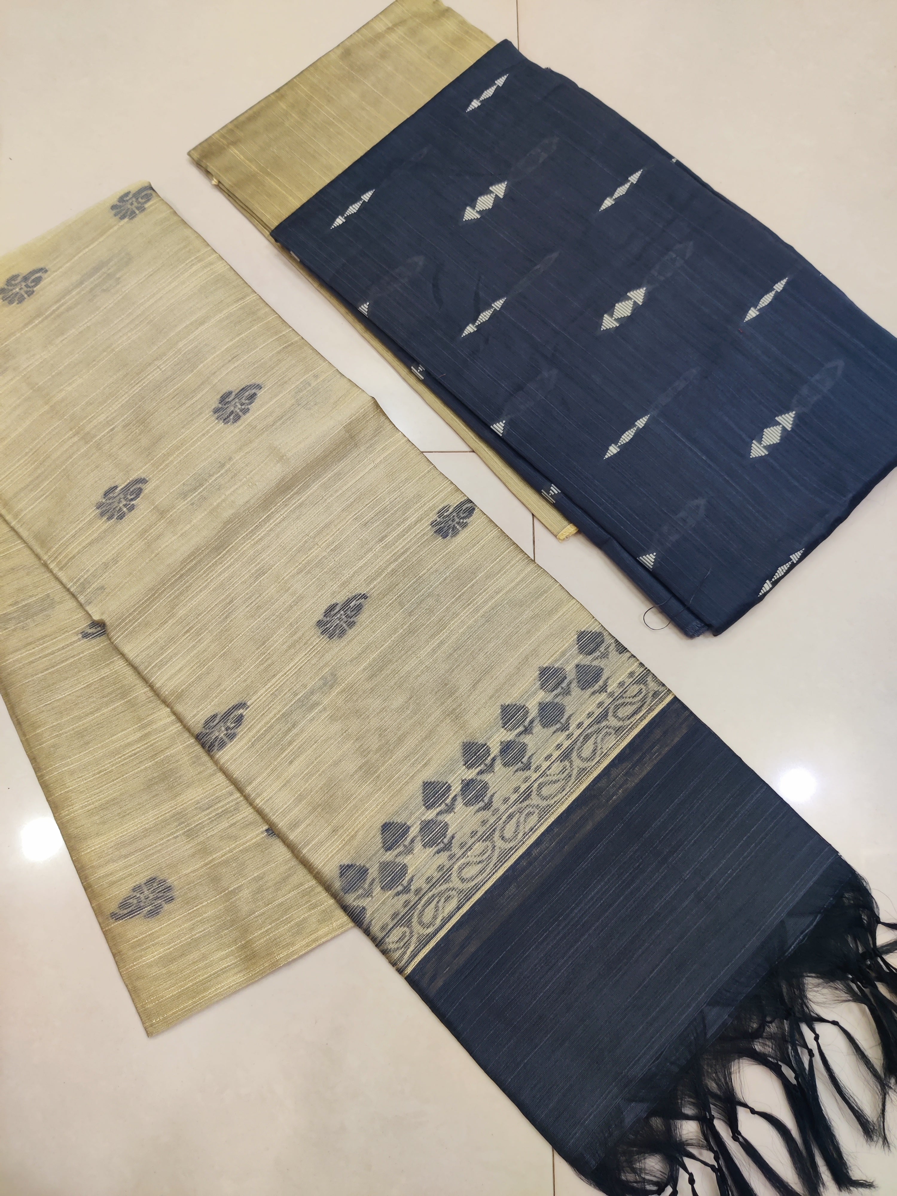 NAVY- Exclusive Raw Silk Suit Set with All-Over Butti Weaving & Slub Silk Jacquard Dupatta 18