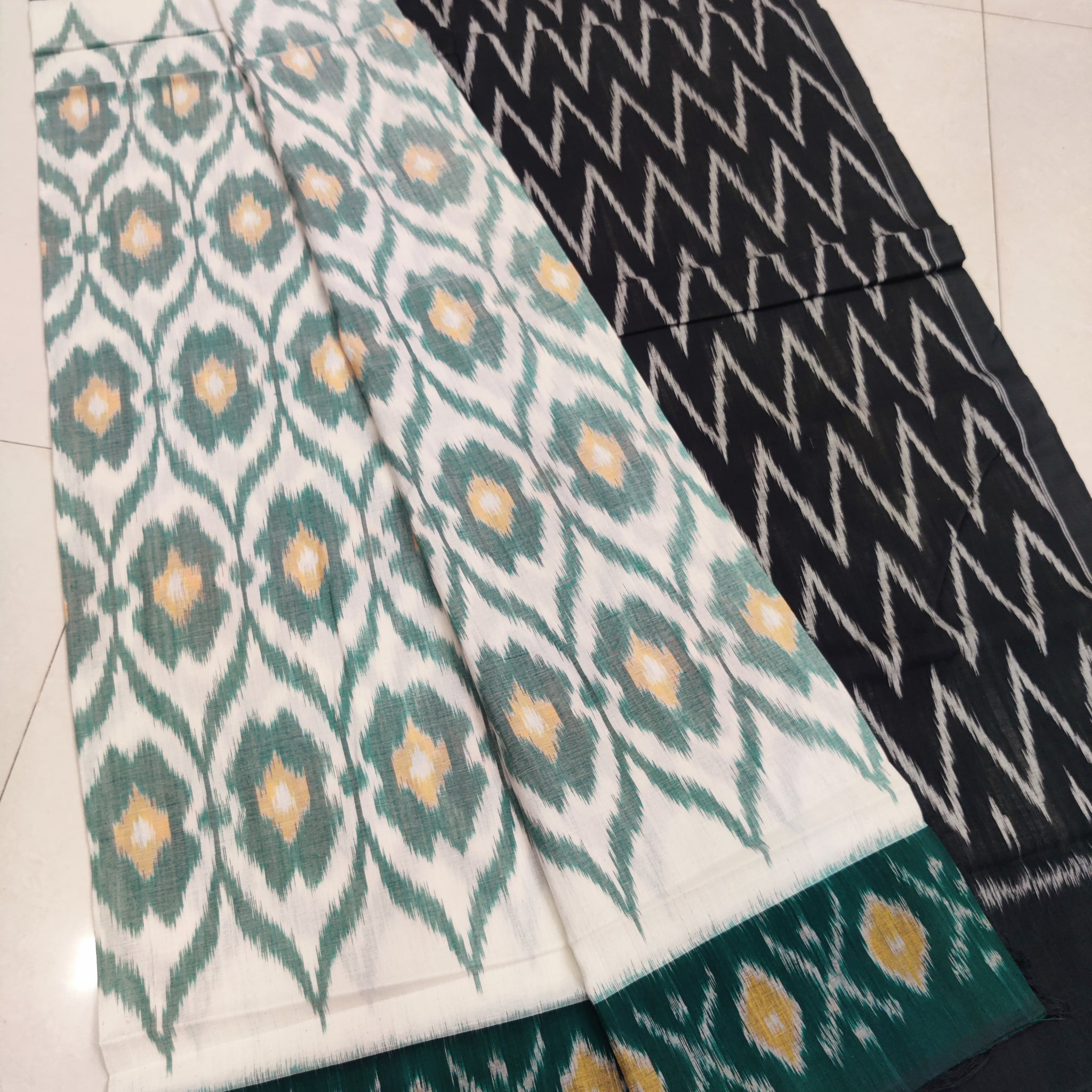 Green - MERCERISED PURE COTTON HANDLOOM POCHAMPALLY IKAT SAREE 68