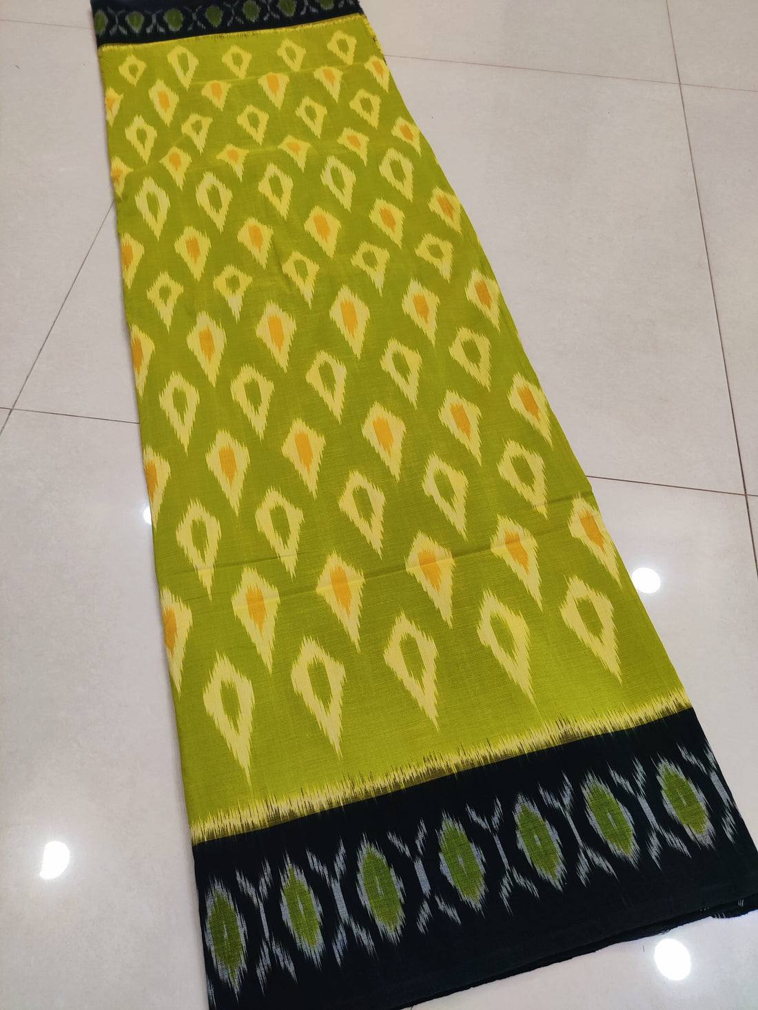 Yellow - MERCERISED PURE COTTON HANDLOOM POCHAMPALLY IKAT SAREE 65