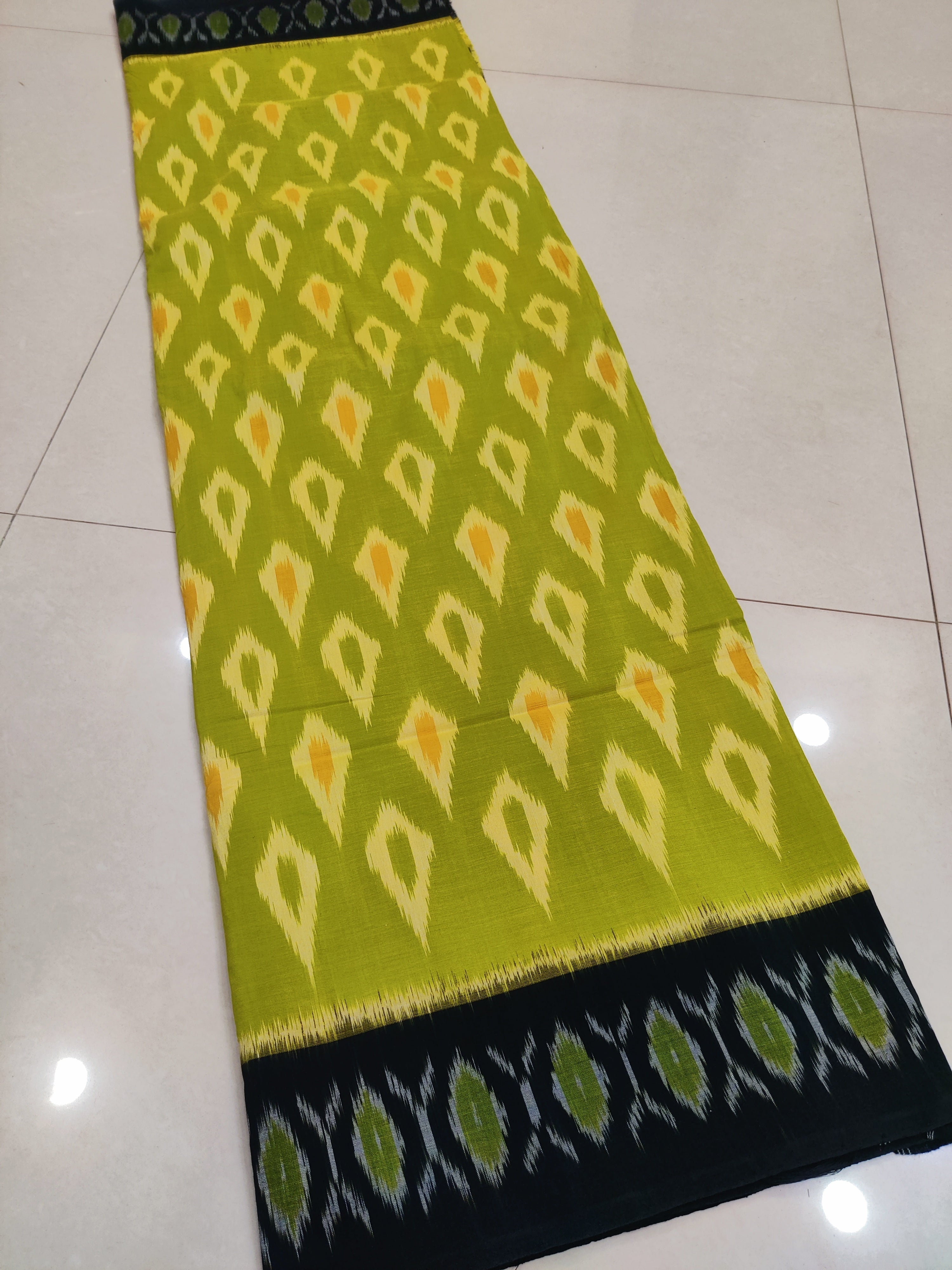 Yellow - MERCERISED PURE COTTON HANDLOOM POCHAMPALLY IKAT SAREE 65