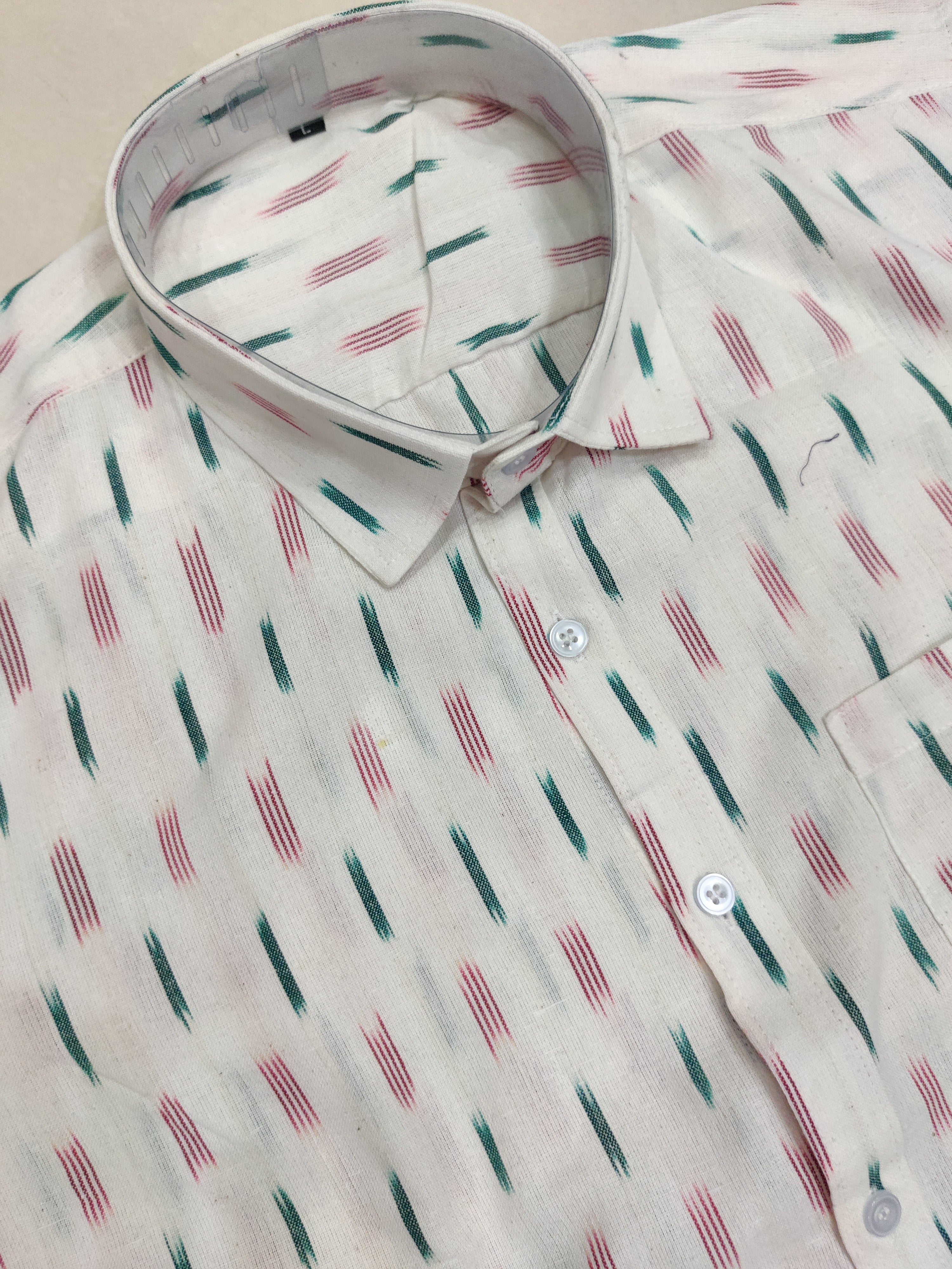 WHITE- FULL SLEEVE COTTON MEN POCHAMPALLY IKAT SHIRT 21