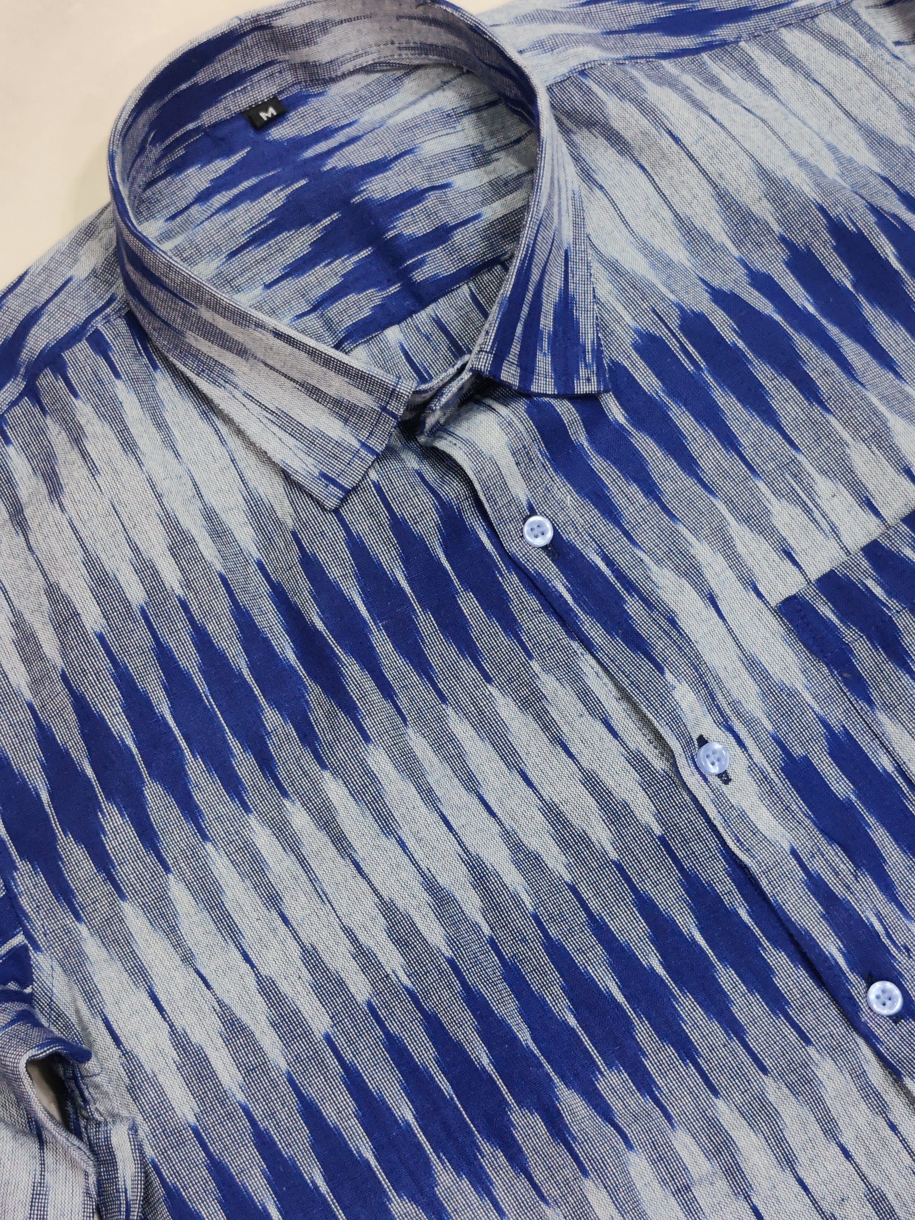 BLUE- FULL SLEEVE COTTON MEN POCHAMPALLY IKAT SHIRT 07