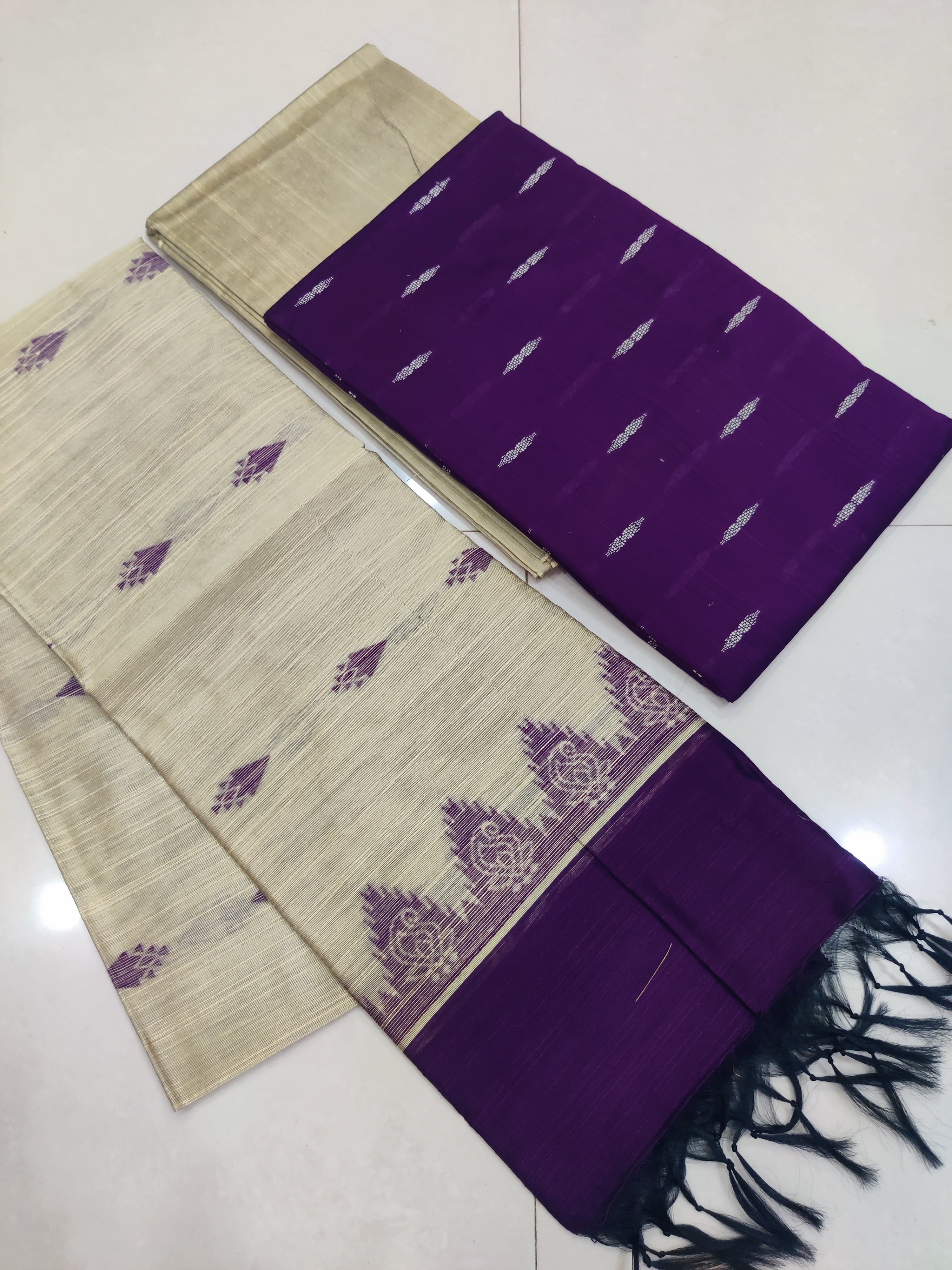 PURPLE - Exclusive Raw Silk Suit Set with All-Over Butti Weaving & Slub Silk Jacquard Dupatta 14
