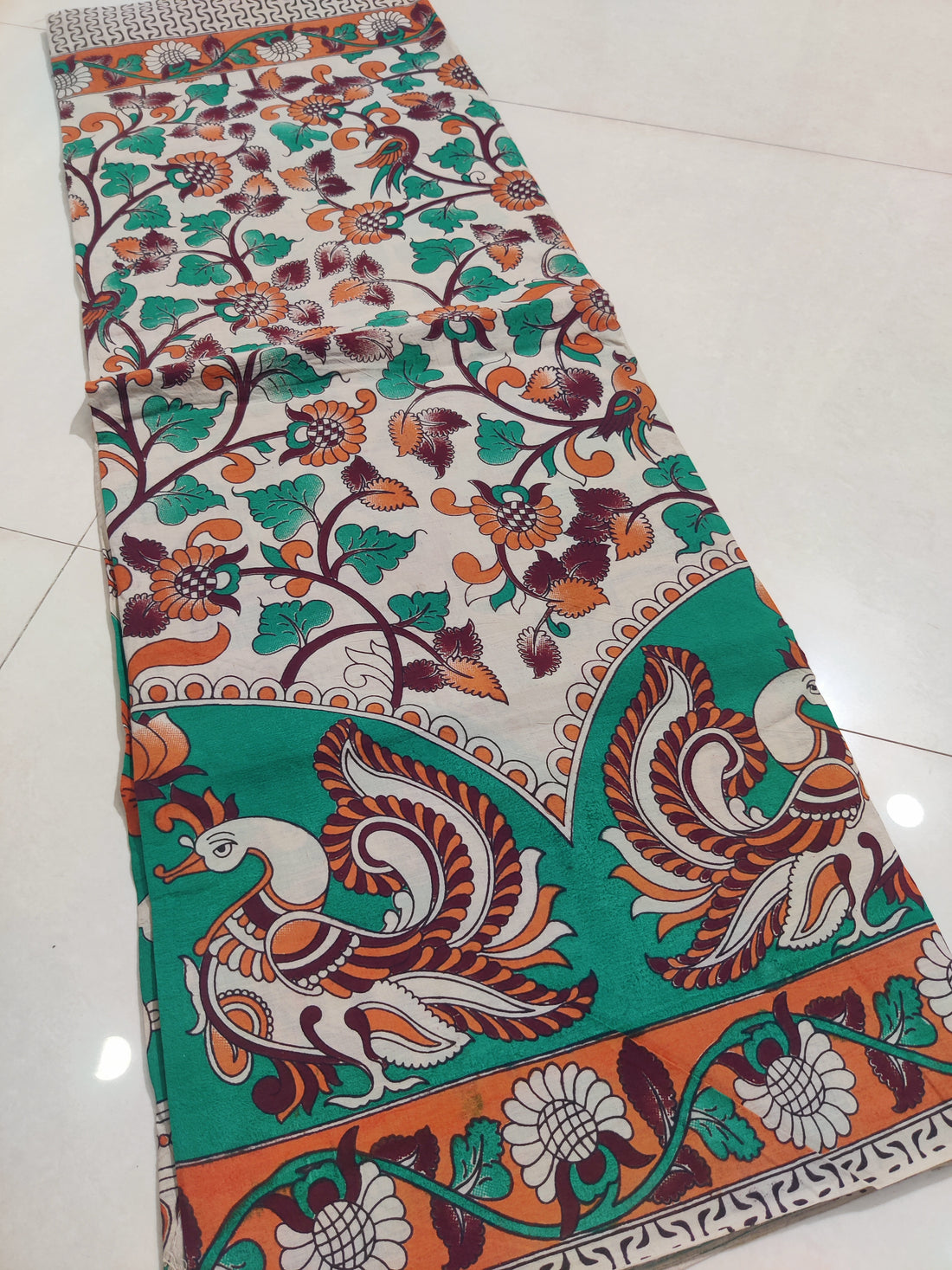 GREEN- PRINTED COTTON KALAMKARI SAREE 07