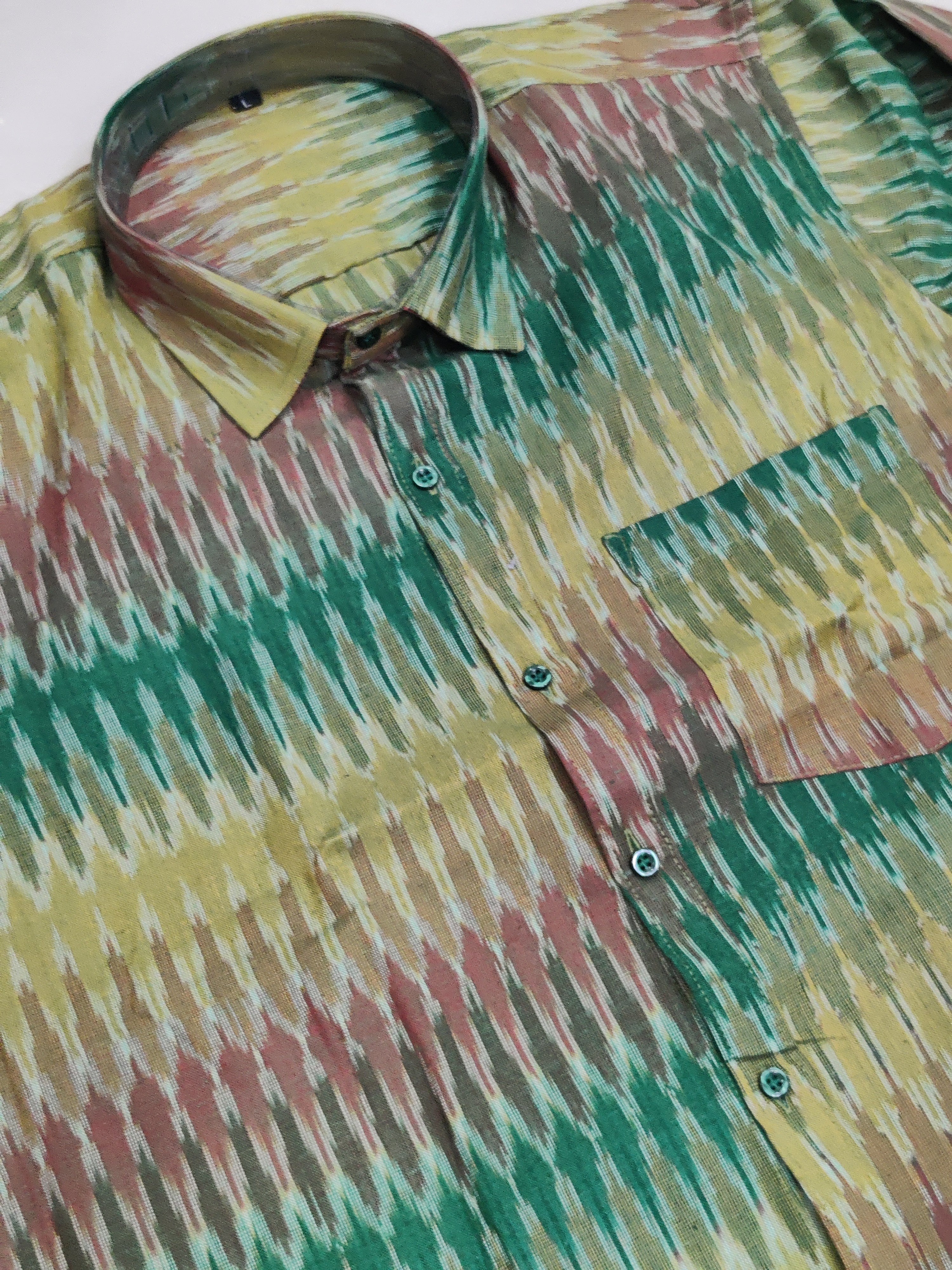 GREEN - FULL SLEEVE COTTON MEN POCHAMPALLY IKAT SHIRT 11